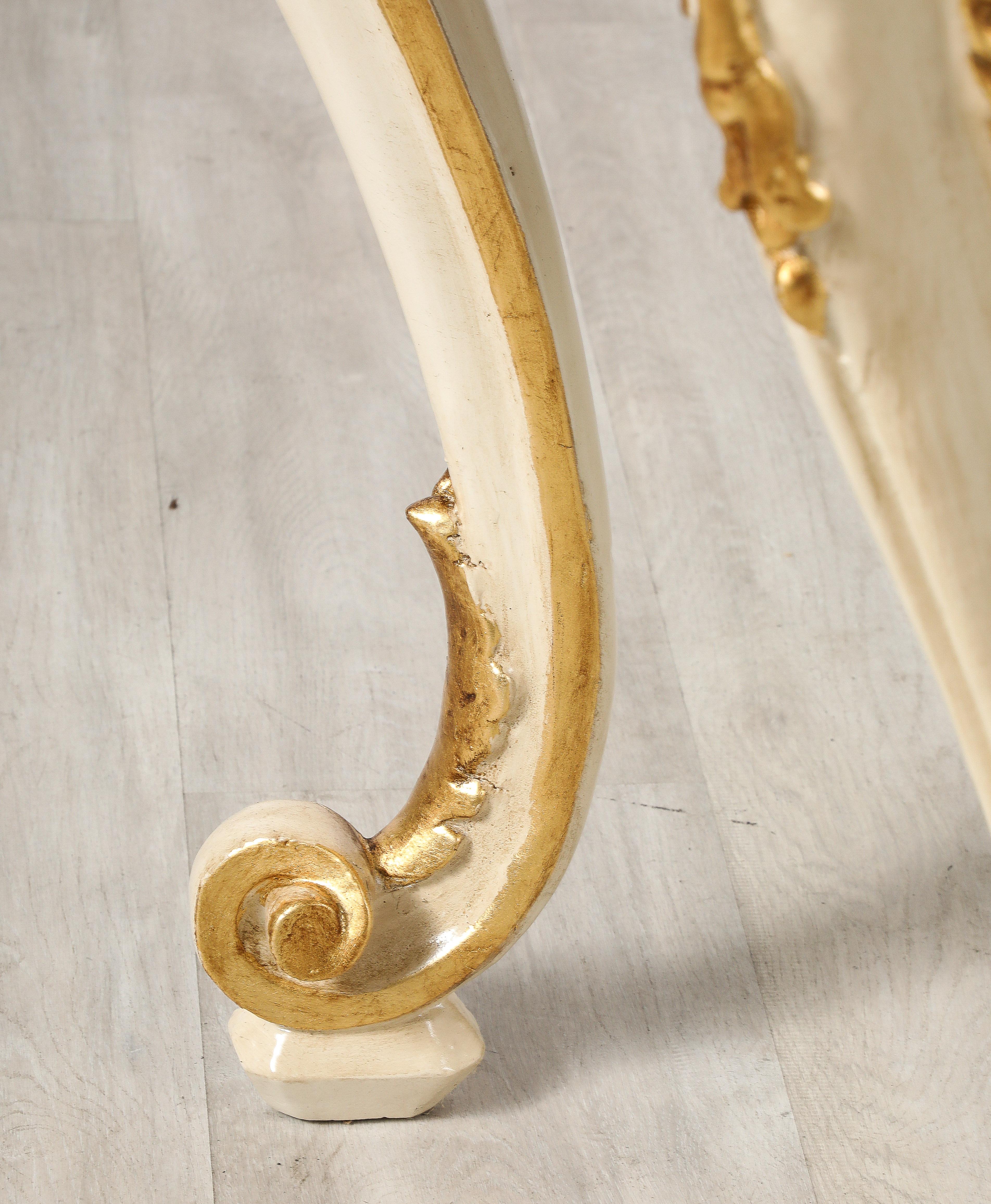 Mid-18th Century Italian Rococo Carved and Gilded Console with Marble Top, circa 1750 For Sale
