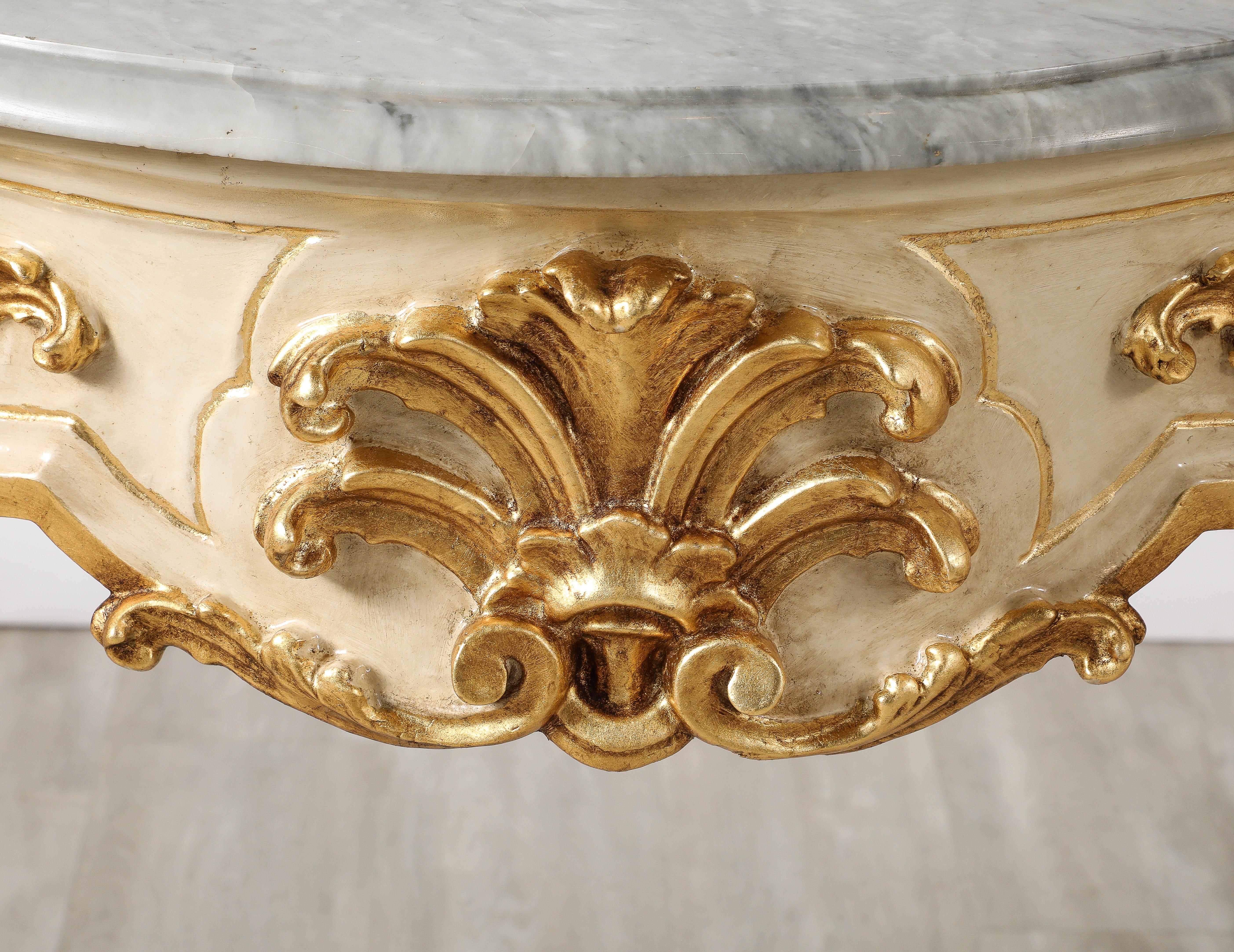 Italian Rococo Carved and Gilded Console with Marble Top, circa 1750 For Sale 1