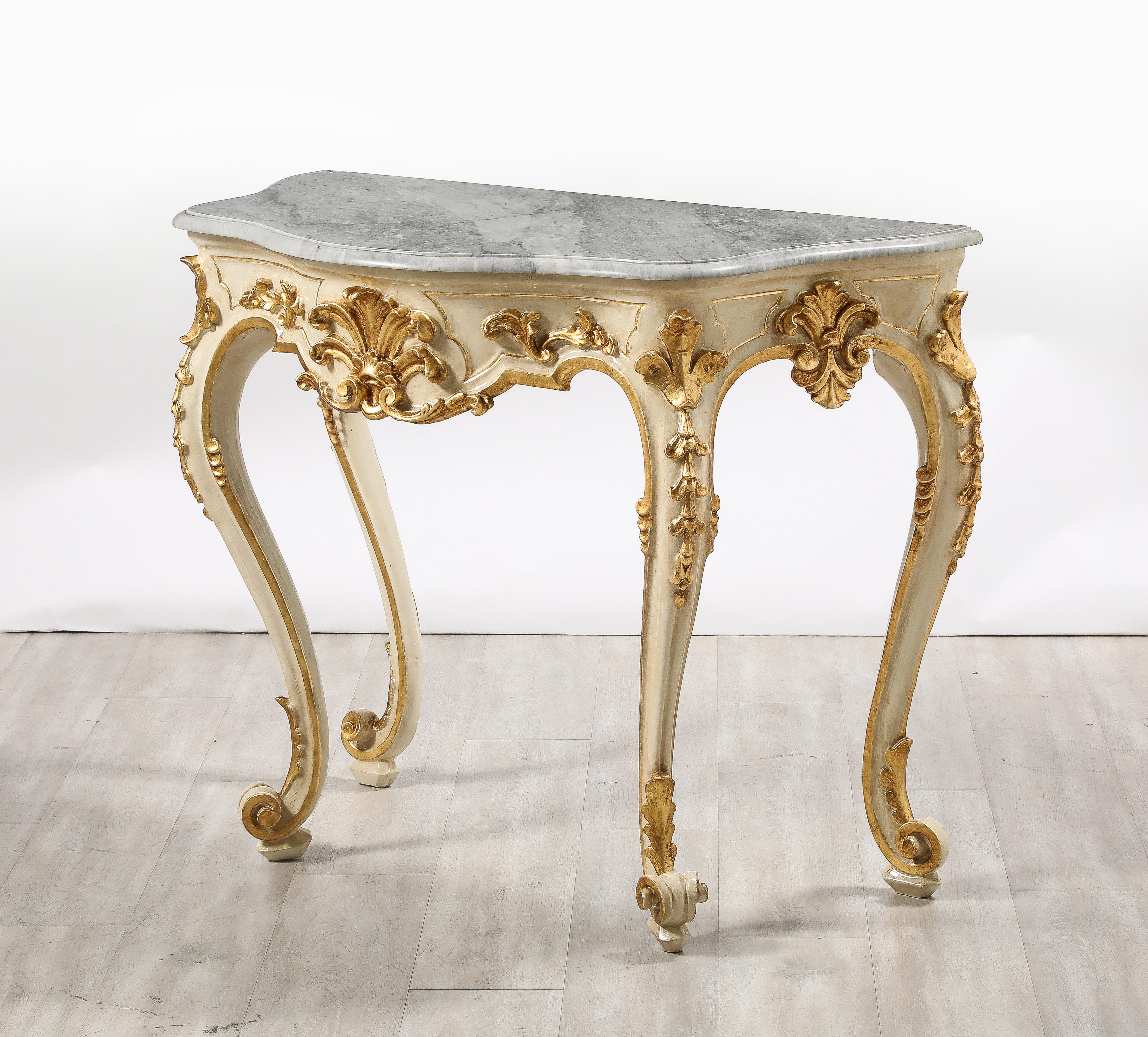 Italian Rococo Carved and Gilded Console with Marble Top, circa 1750 For Sale 3