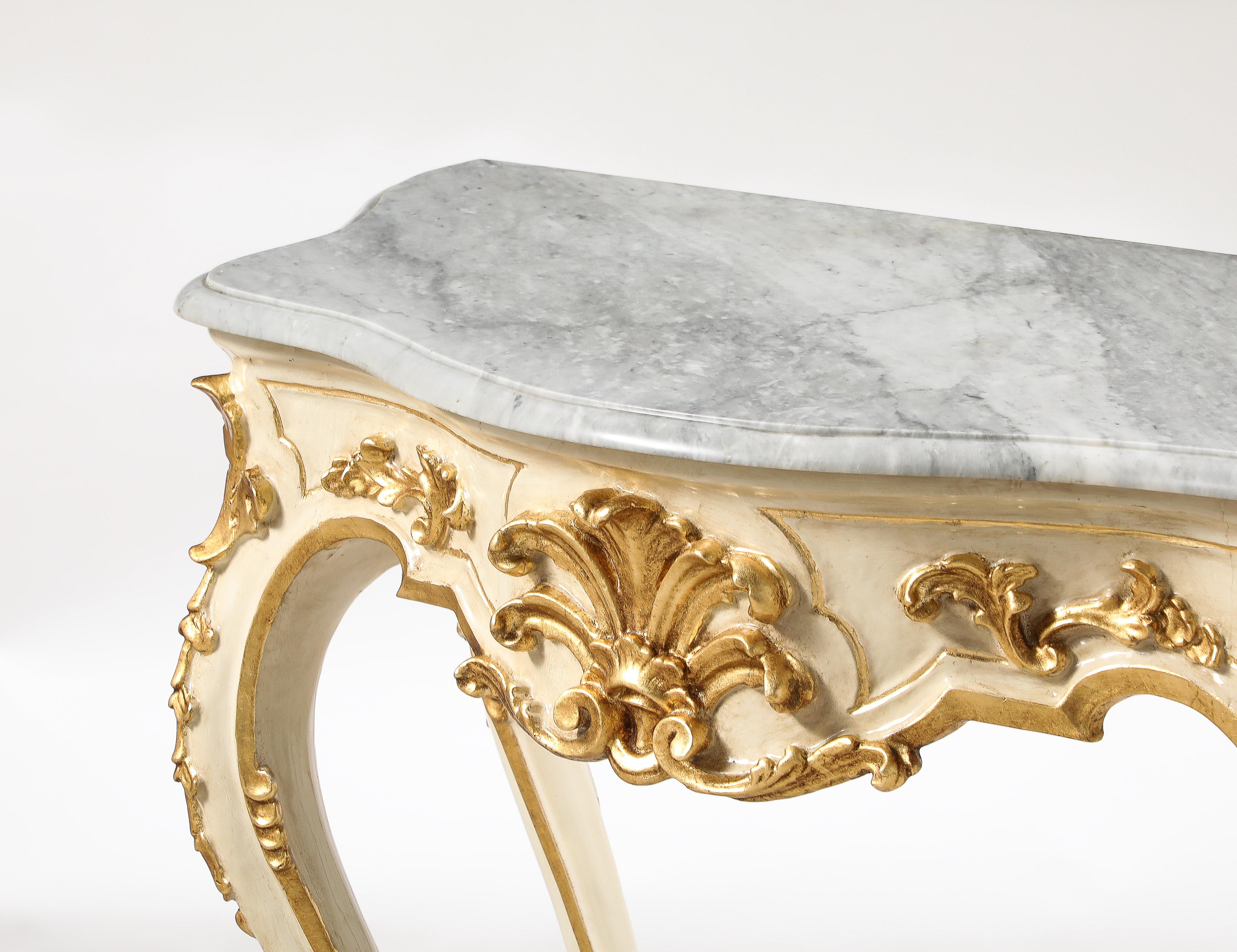 Italian Rococo Carved and Gilded Console with Marble Top, circa 1750 For Sale 4