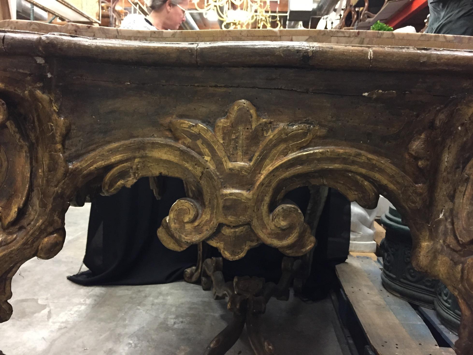 Italian Rococo Carved Giltwood Console, 18th Century 7