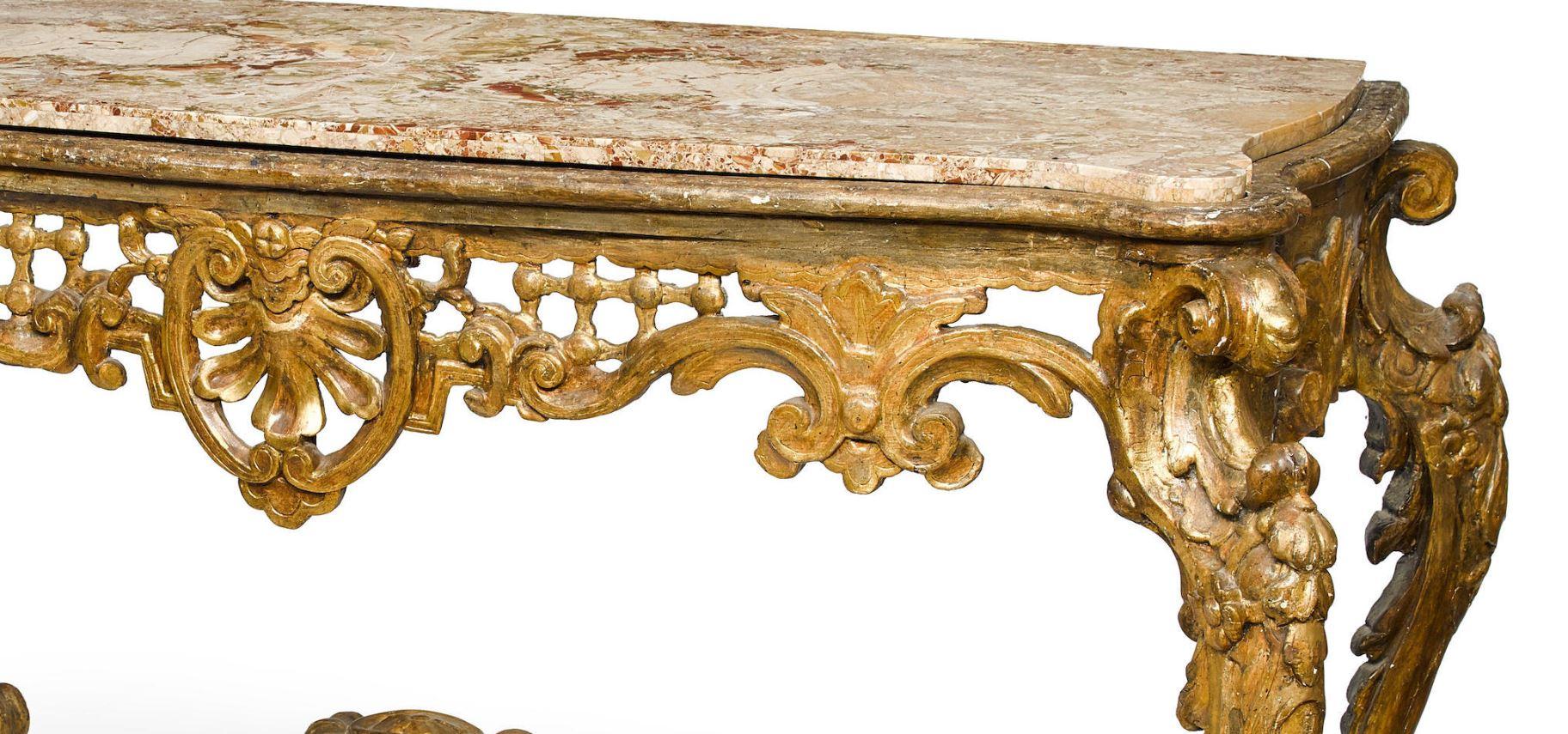 Hand-Carved Italian Rococo Carved Giltwood Console, 18th Century