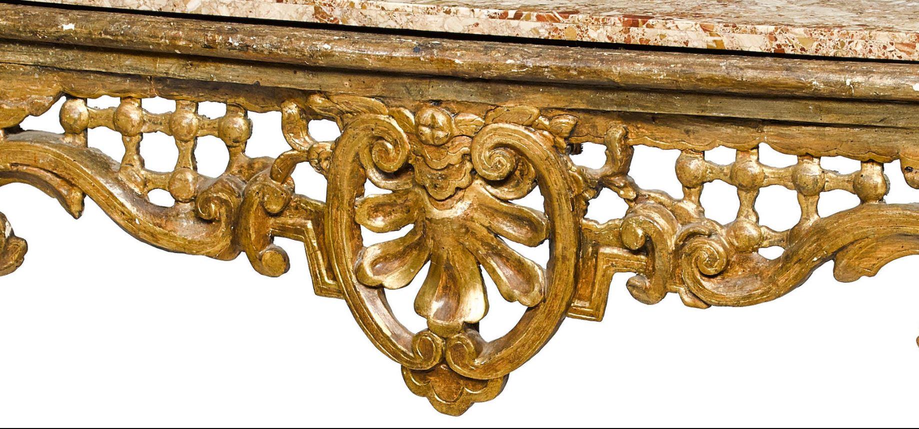 18th Century and Earlier Italian Rococo Carved Giltwood Console, 18th Century