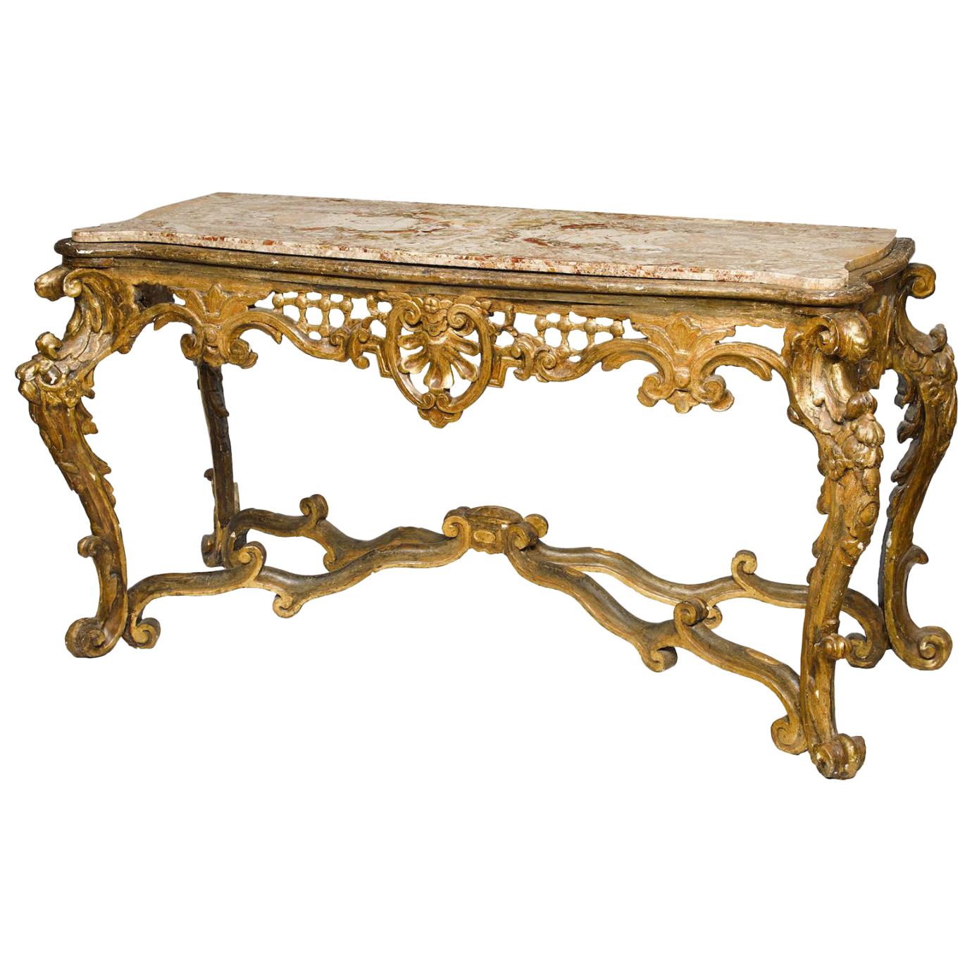 Italian Rococo Carved Giltwood Console, 18th Century