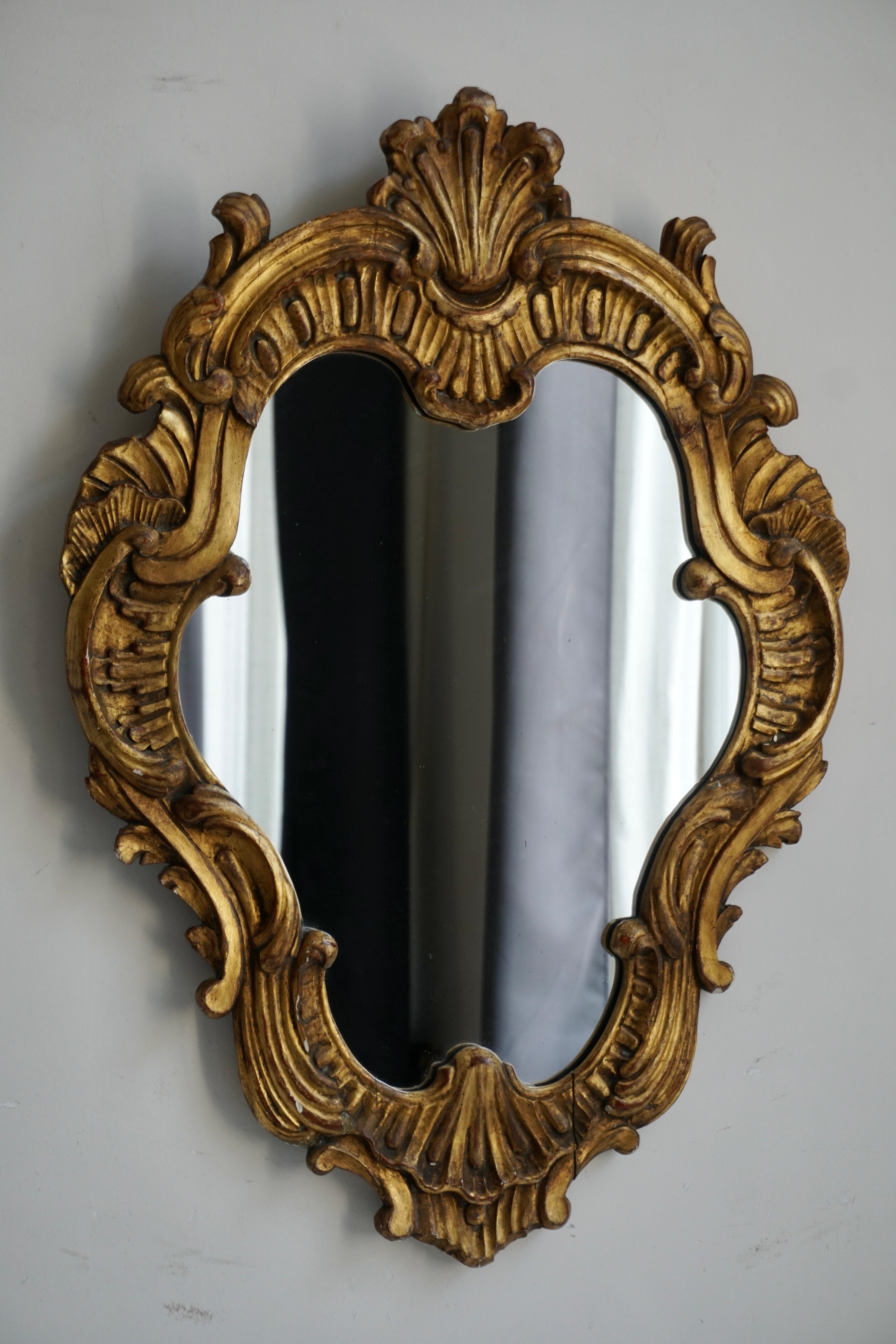 Rococo Revival Italian Rococo Carved Giltwood Mirror For Sale