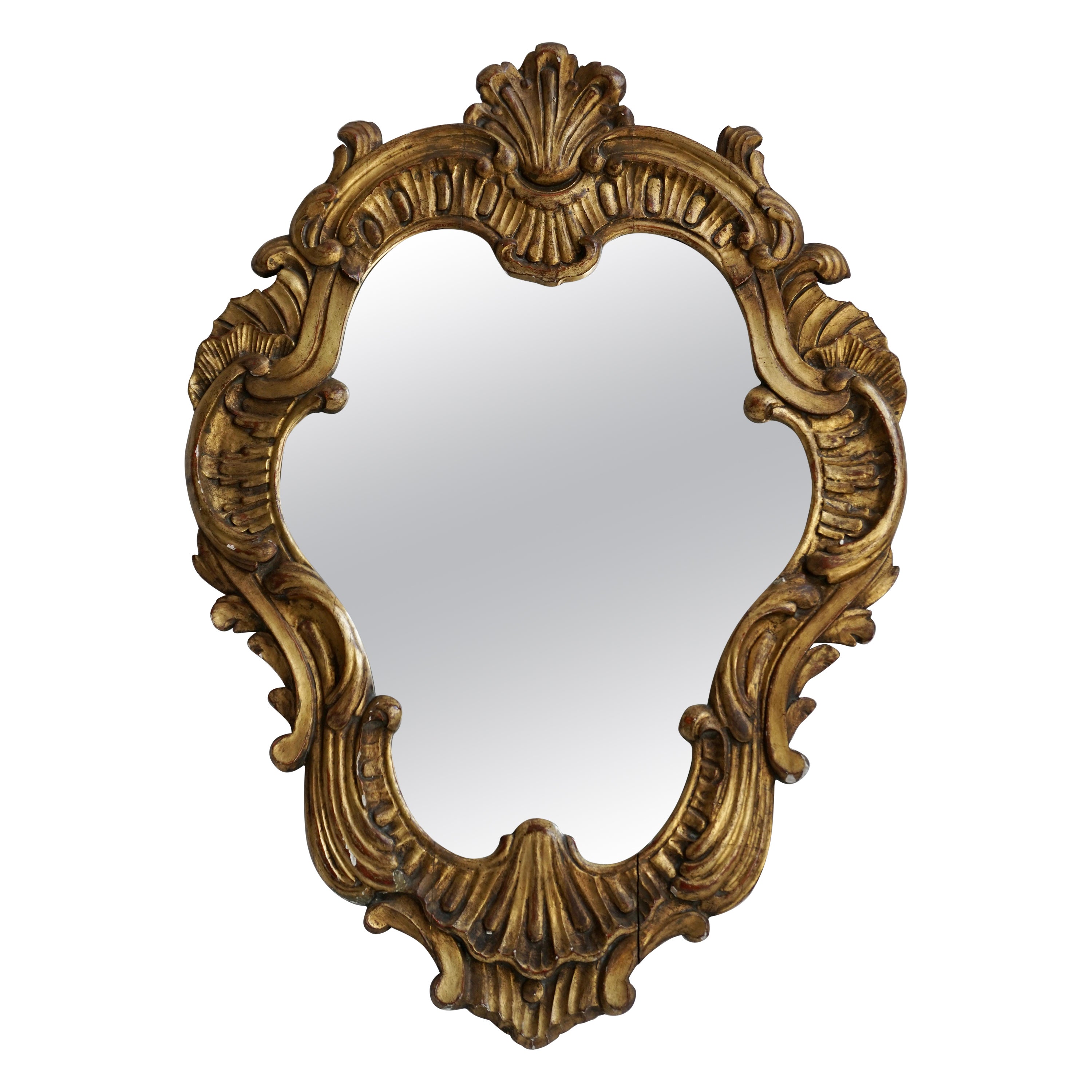 Specchio rococò italiano in legno dorato intagliato
