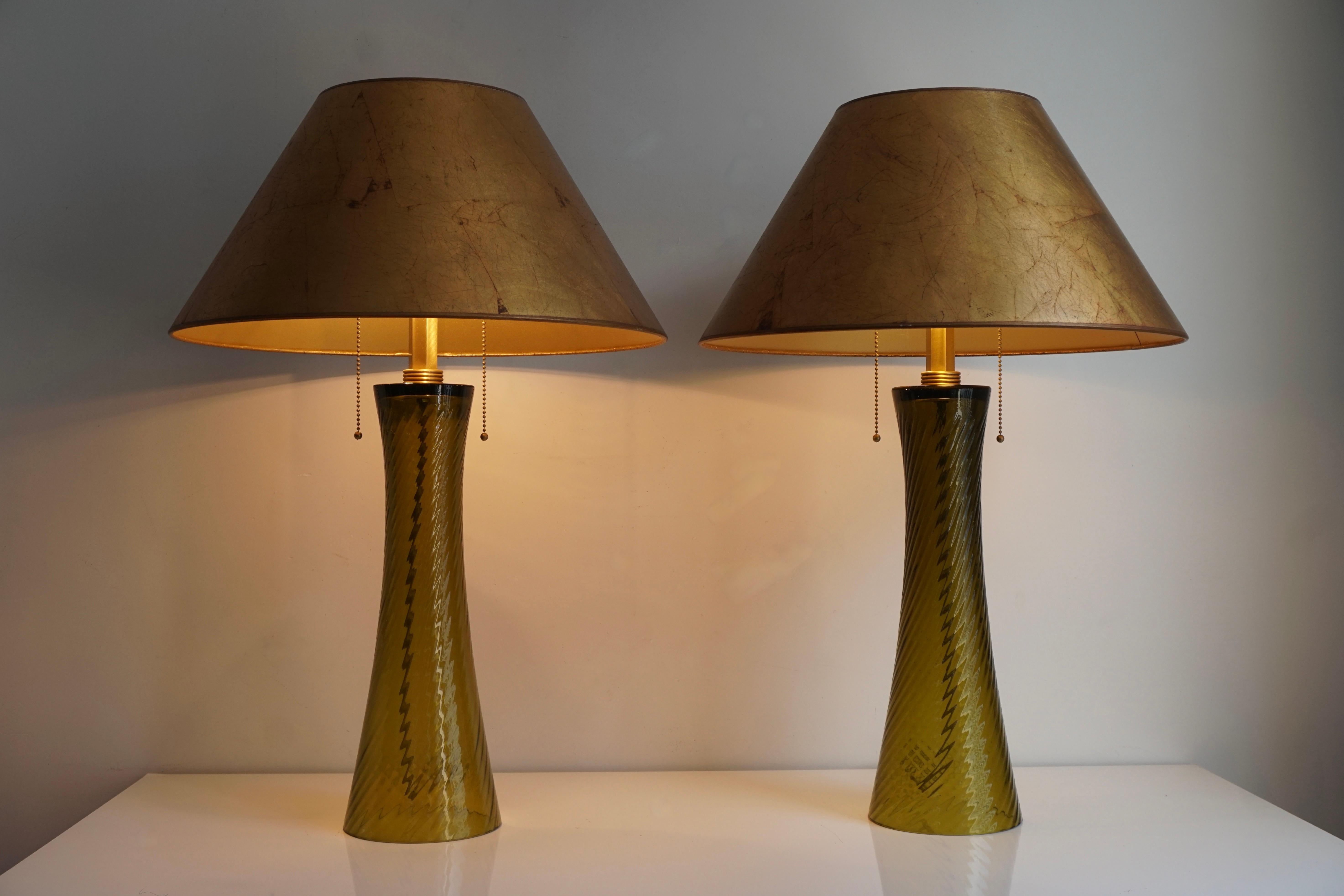 Hollywood Regency Two Glass Table Lamps  For Sale