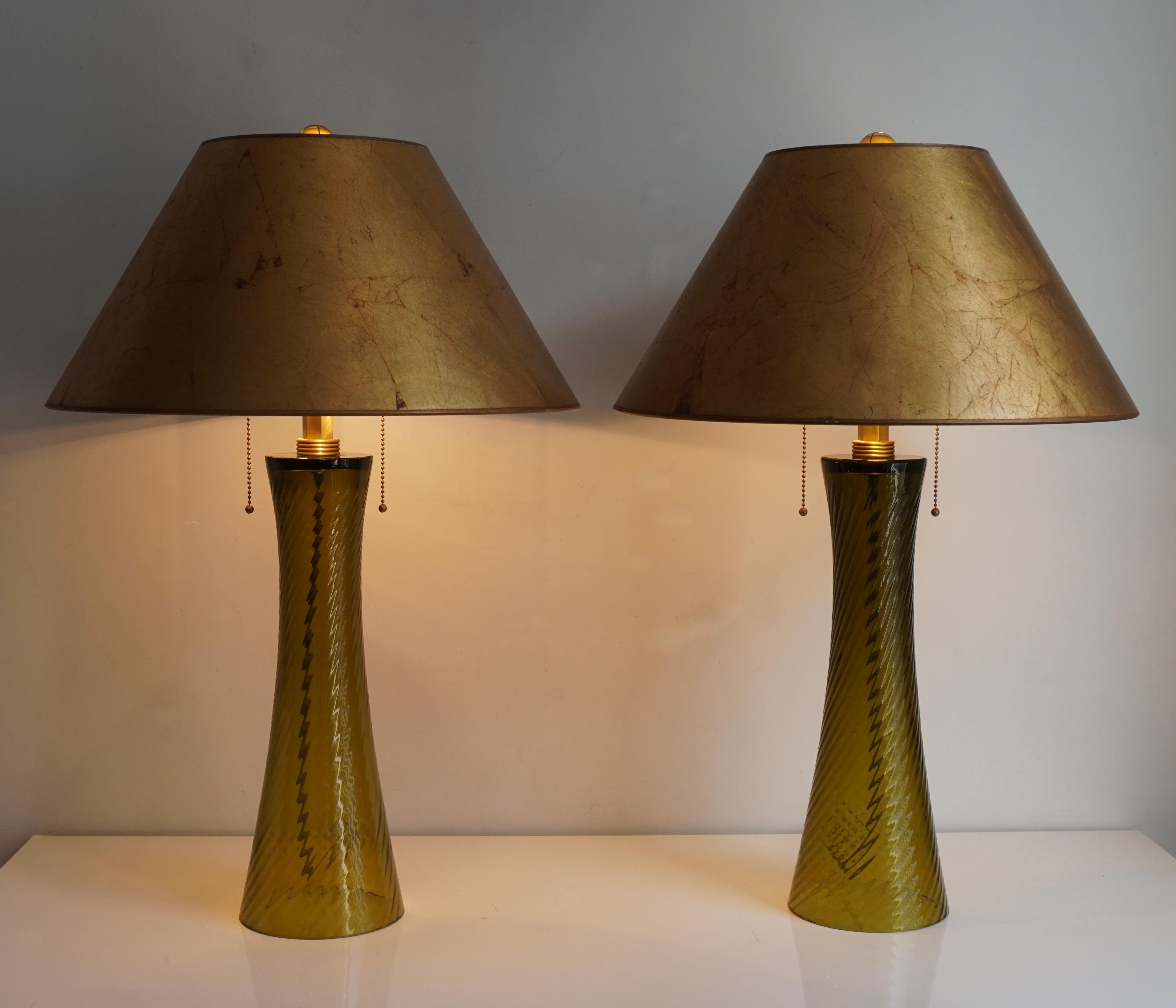 Italian Two Glass Table Lamps  For Sale