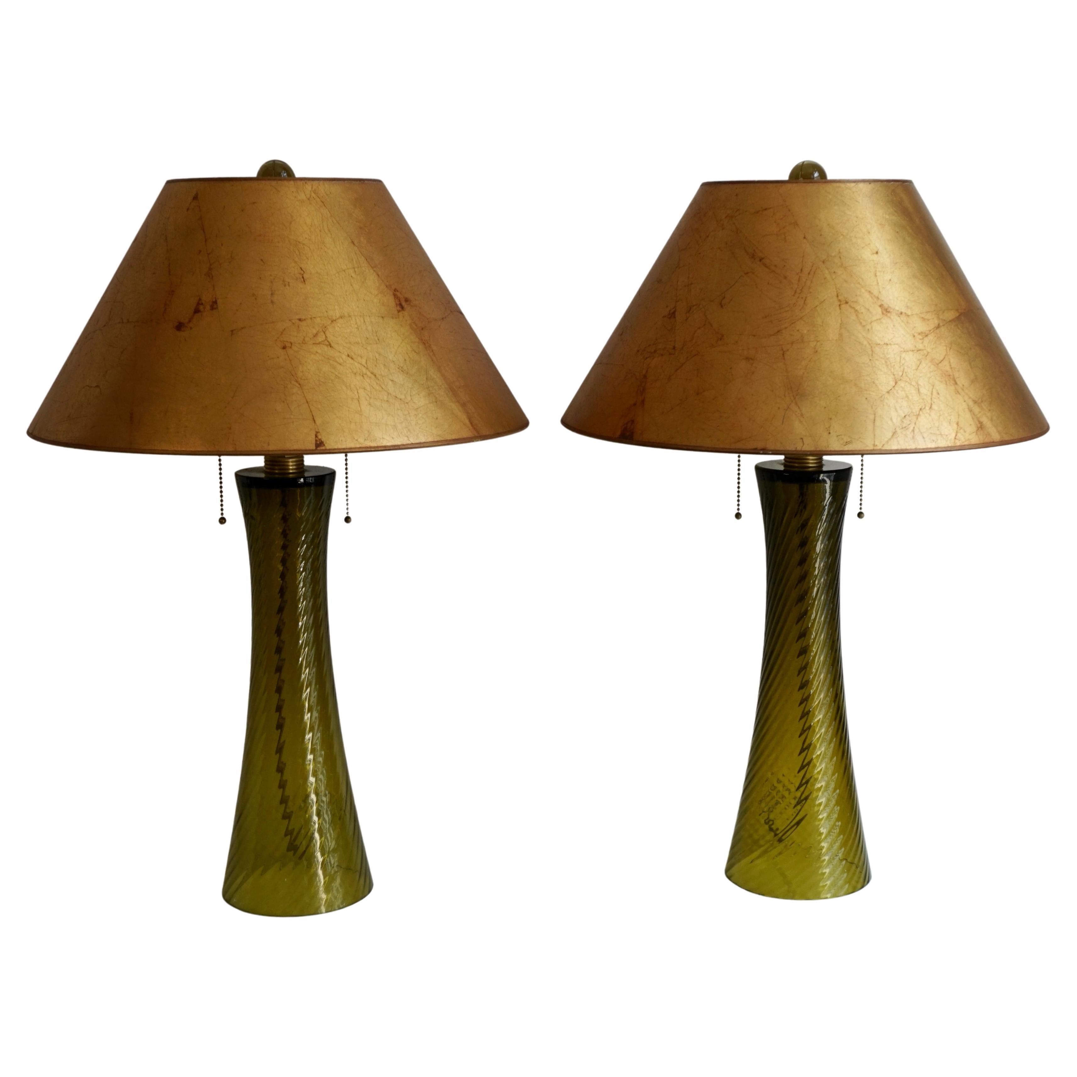 Two Glass Table Lamps  For Sale