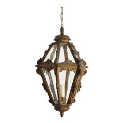 Lanterna rococò italiana a 1 luce esagonale in legno di pino intagliato, metà del XVIII secolo