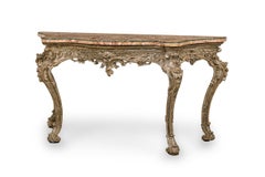 Italian Rococo Carved Silver Gilt and Blush and Green Marble Top Console Table