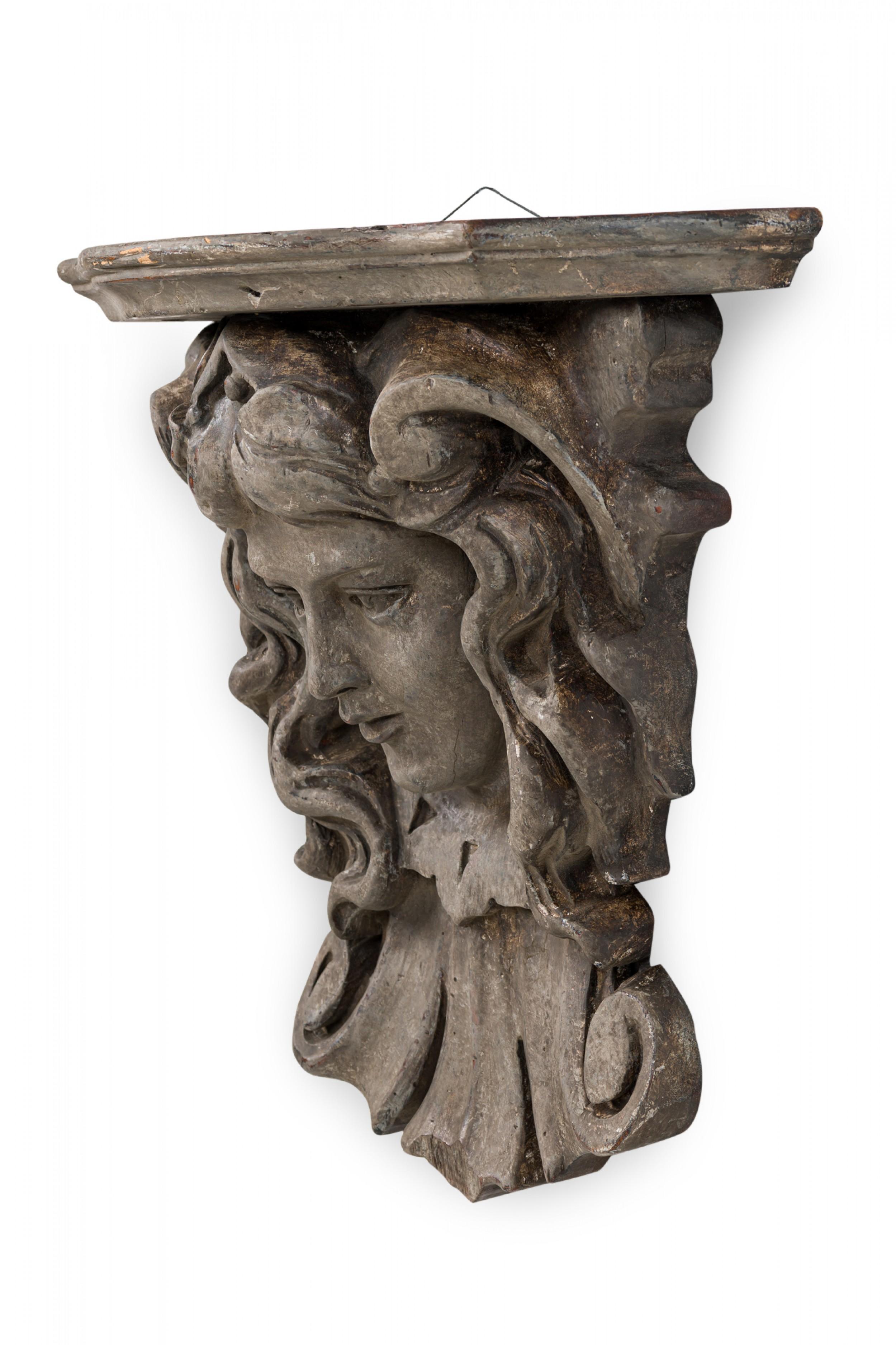 Italian Rococo Carved Wood Faux Bois Figural Wall Shelf / Architectural Element In Good Condition For Sale In New York, NY