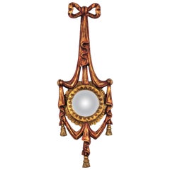 Italian Rococo Convex Mirror in Giltwood with Bow & Ribbon Frame
