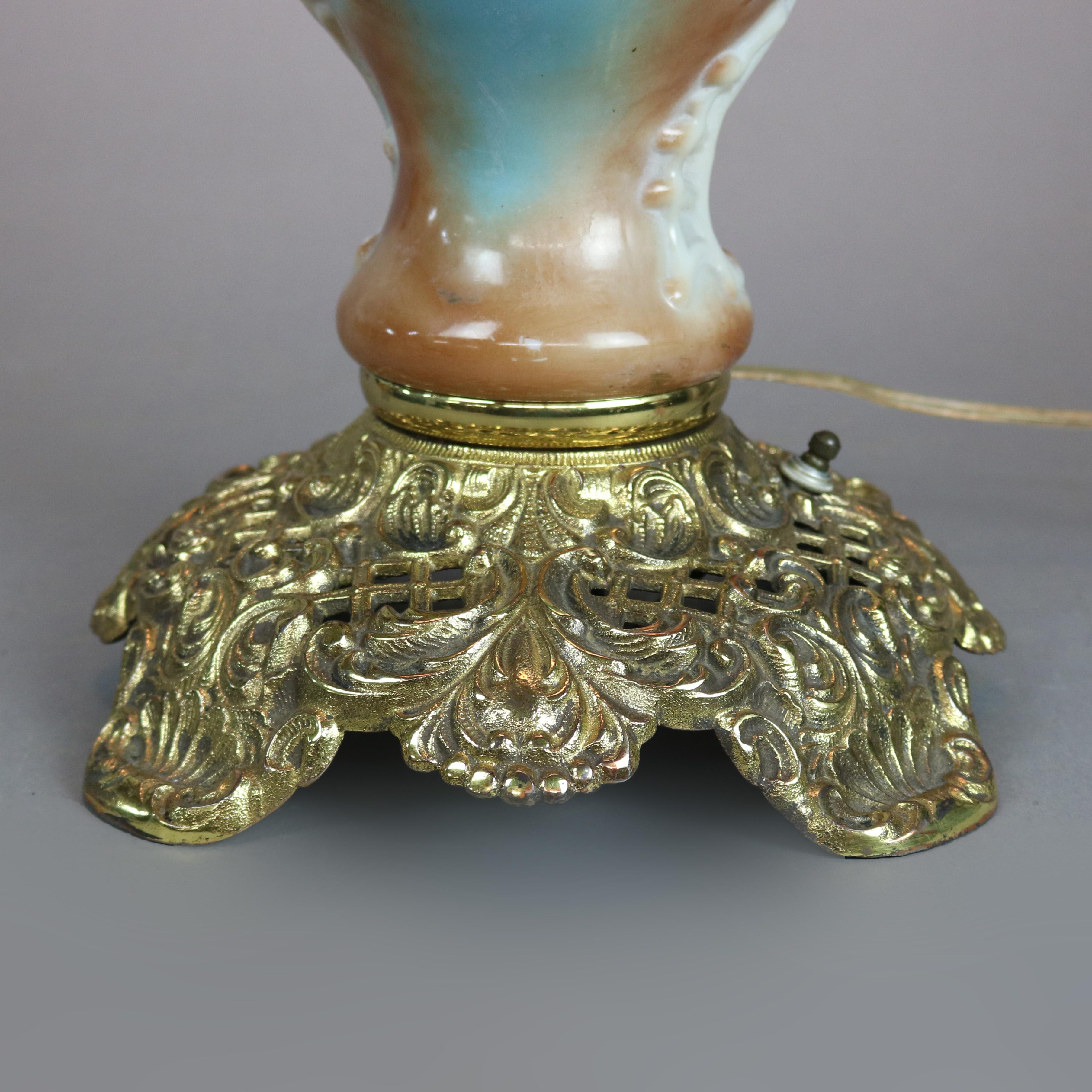 Cast Italian Rococo Crown Milano Art Glass Gone with the Wind Lamp, circa 1890