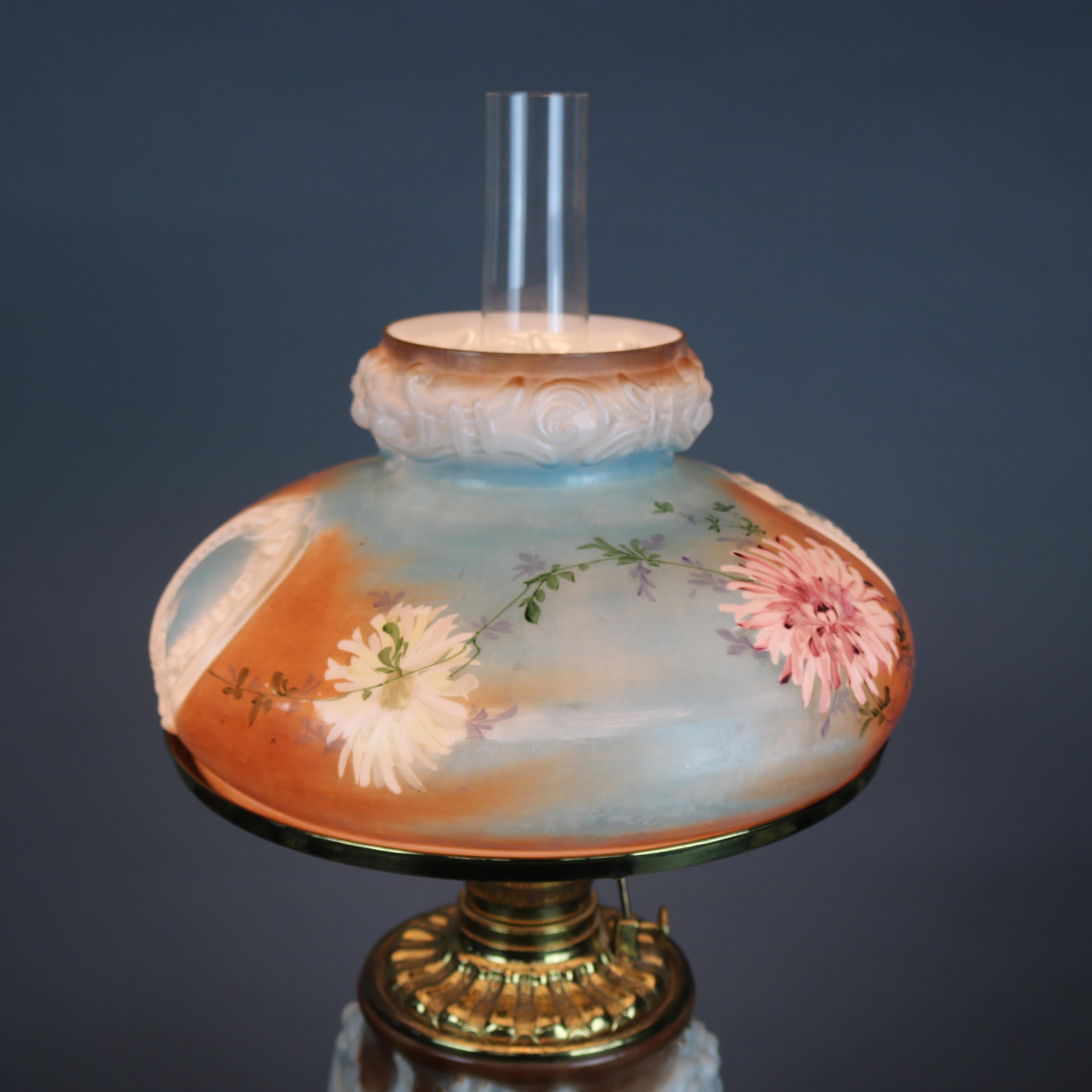 Metal Italian Rococo Crown Milano Art Glass Gone with the Wind Lamp, circa 1890