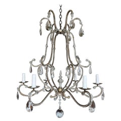 Italian Rococo Crystal Beaded Chandelier, Iron Frame, Mid-20th Century