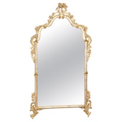 Italian Rococo Distressed Floral Carved Gold Gilt Mirror