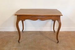 Italian Rococo Early 19th Century Oak Table with Carved Apron and Cabriole Legs