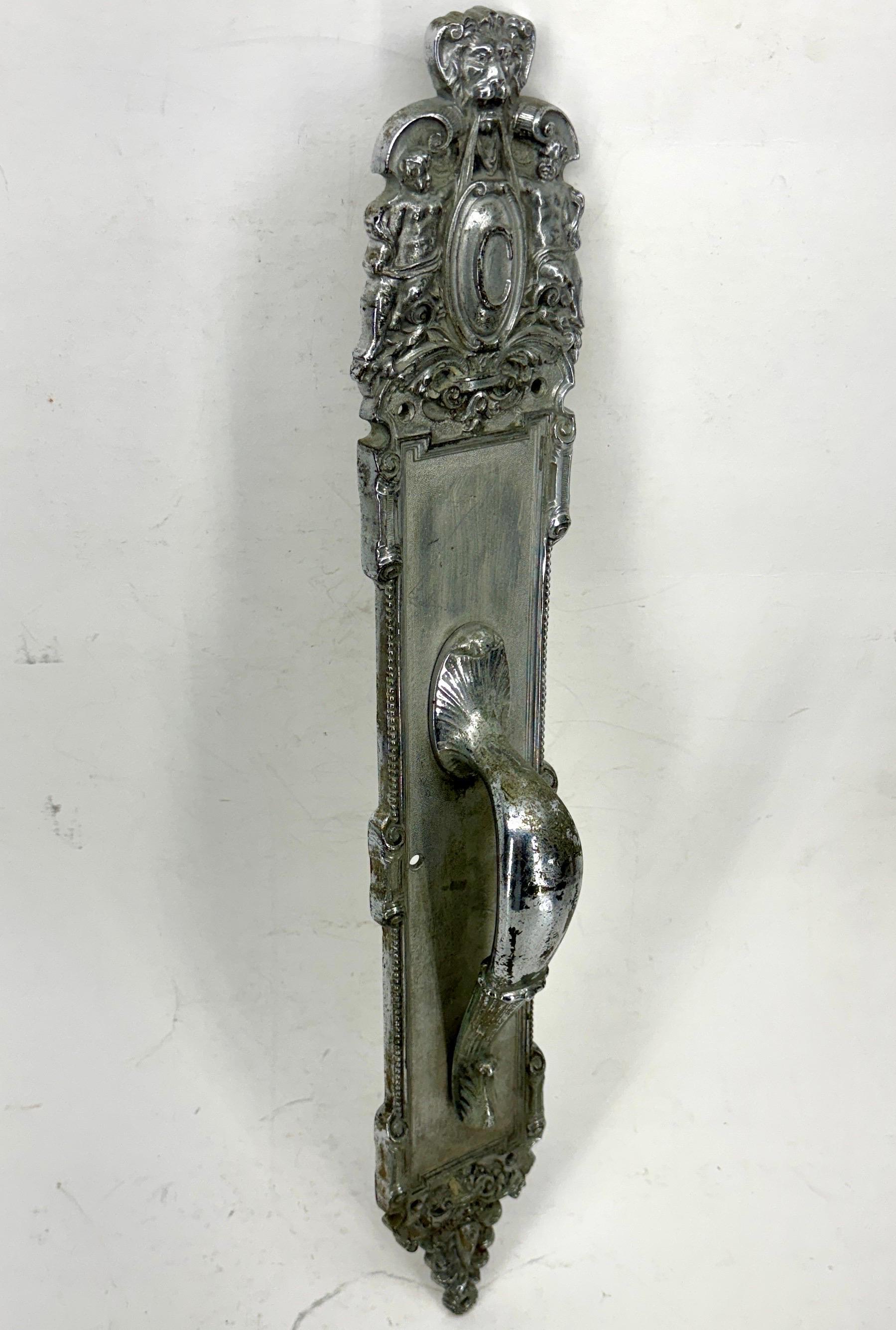 Italian Rococo Exterior Chromed Door Handle Monogramed with C For Sale 8