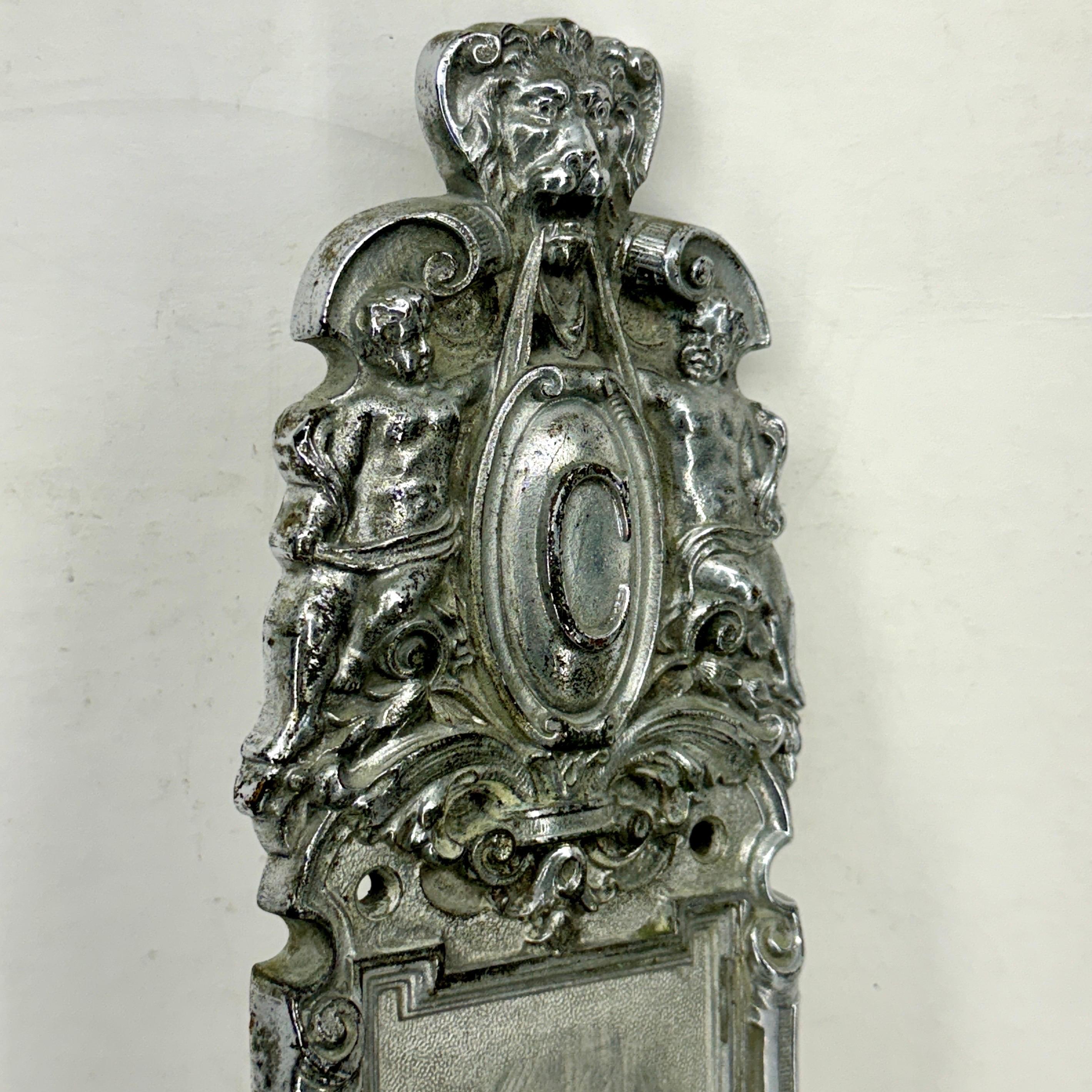 Italian Rococo Exterior Chromed Door Handle Monogramed with C In Good Condition For Sale In Haddonfield, NJ