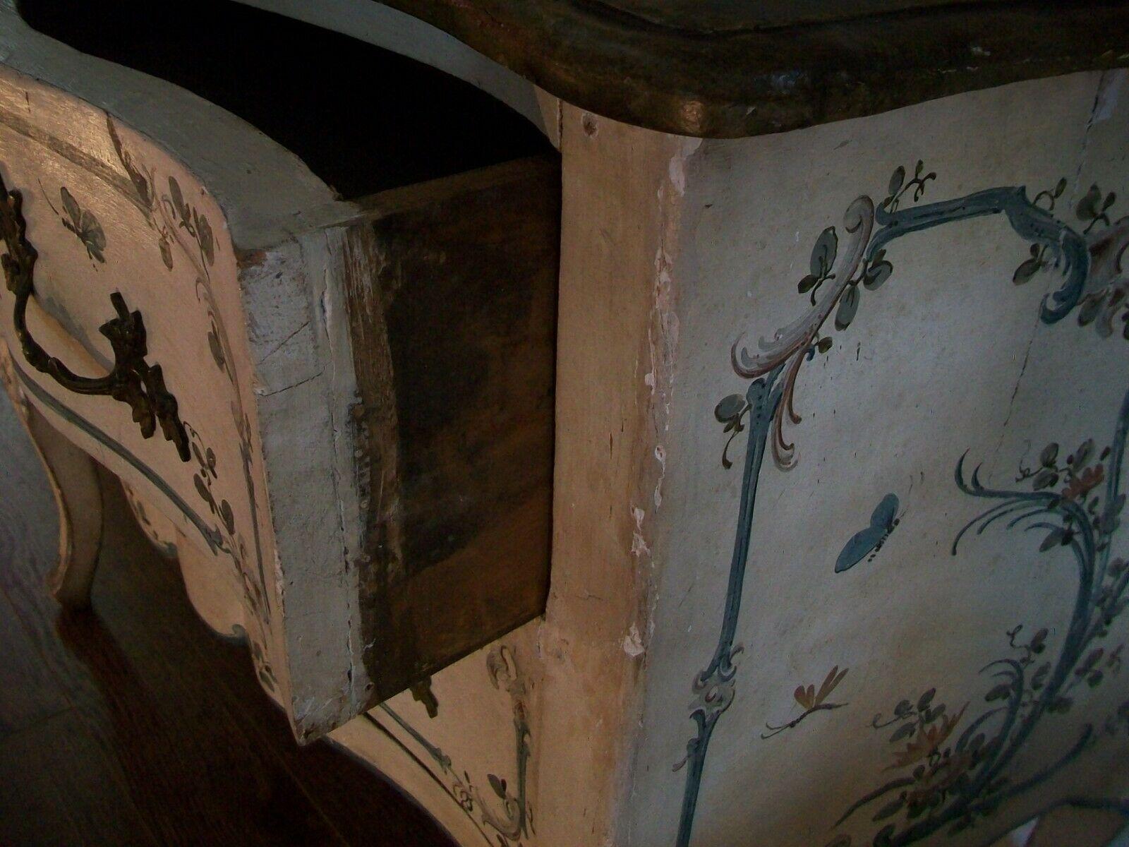 Italian Rococo Floral & Butterfly Painted Chest of Drawers, Mid 19th Century For Sale 5
