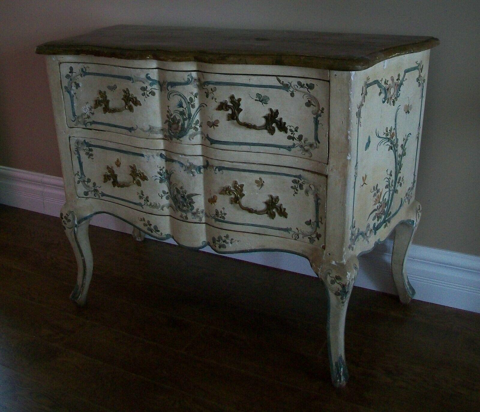 Italian Rococo Floral & Butterfly Painted Chest of Drawers, Mid 19th Century In Good Condition For Sale In Chatham, ON
