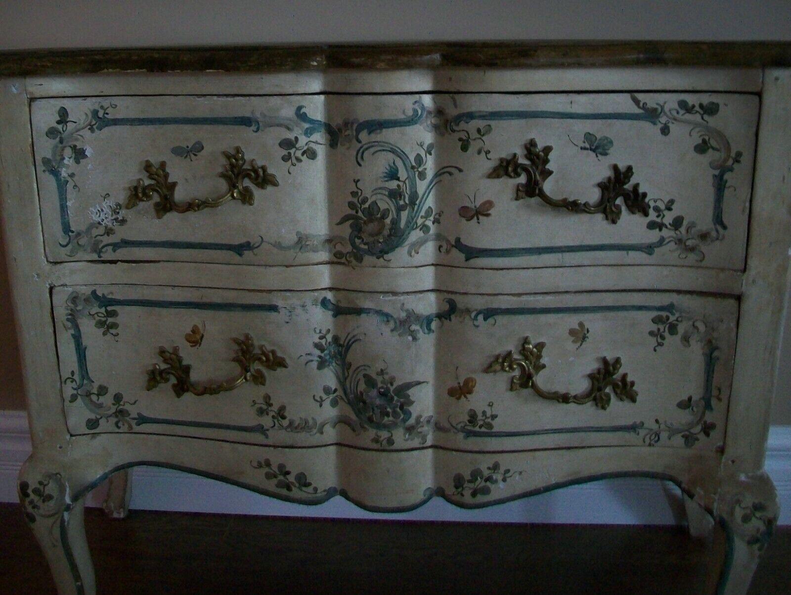 Italian Rococo Floral & Butterfly Painted Chest of Drawers, Mid 19th Century For Sale 3