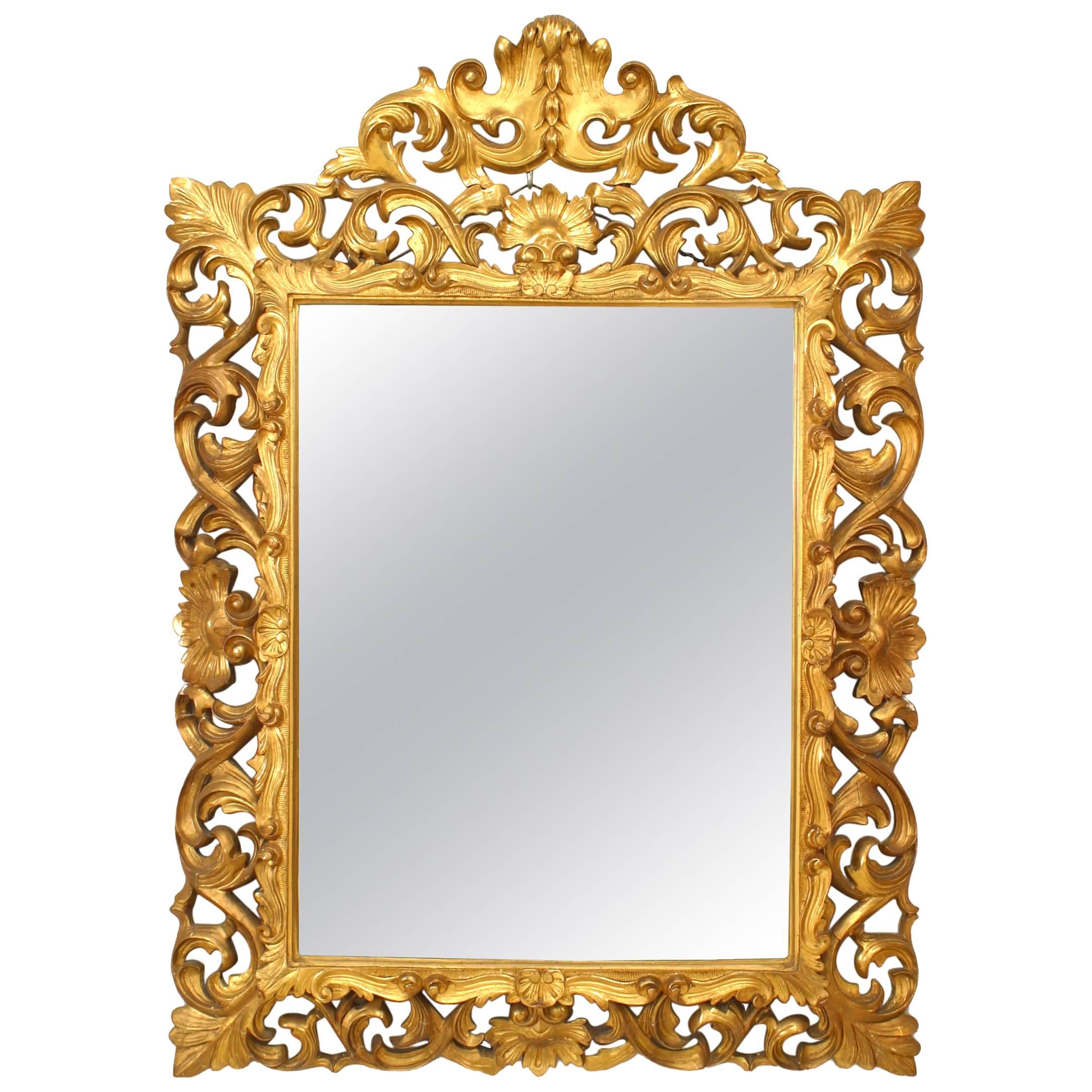 Italian Rococo Florentine Style ‘19th Century’ Giltwood Wall Mirror For Sale