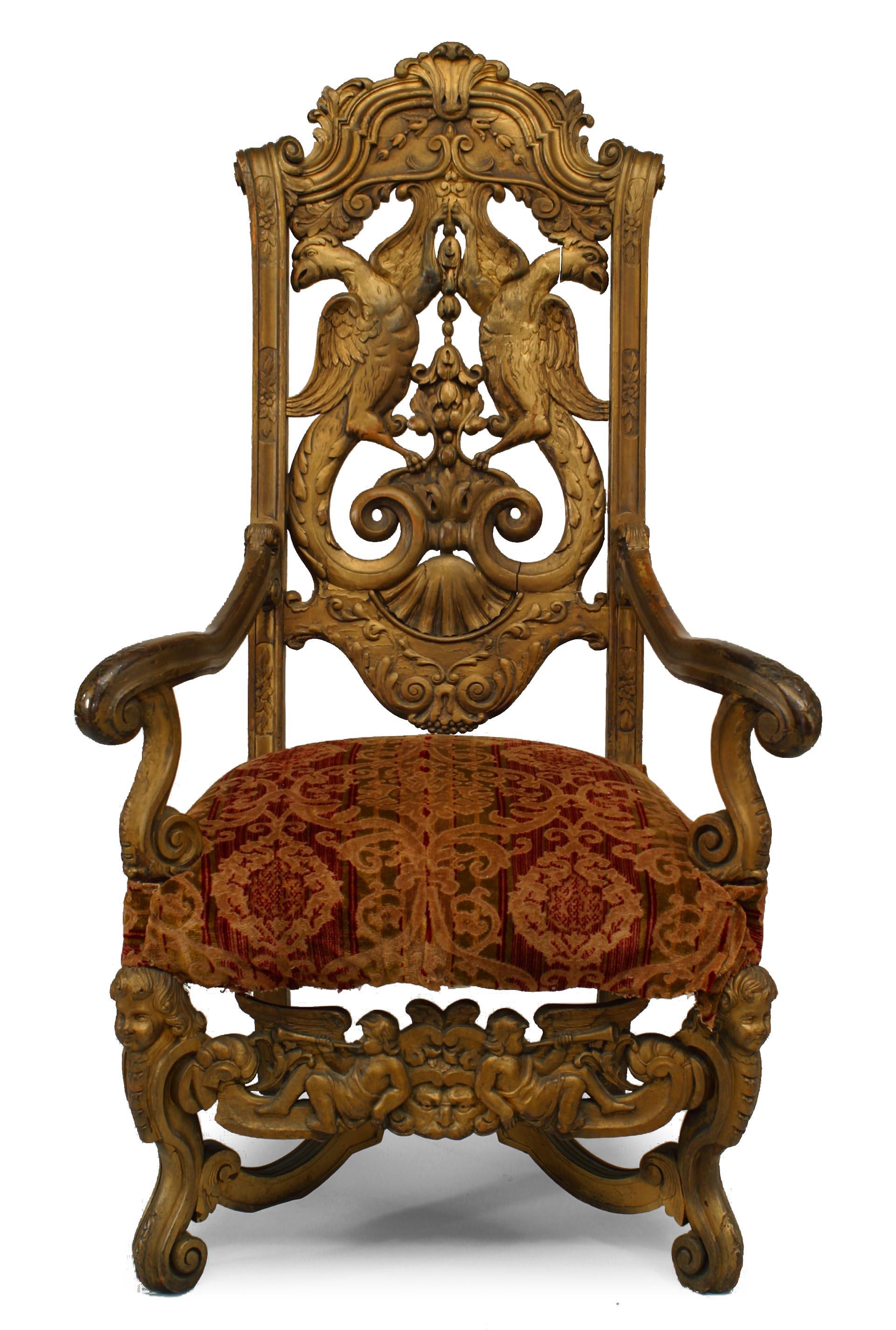 Italian Rococo Gilt Eagle Armchairs In Good Condition For Sale In New York, NY