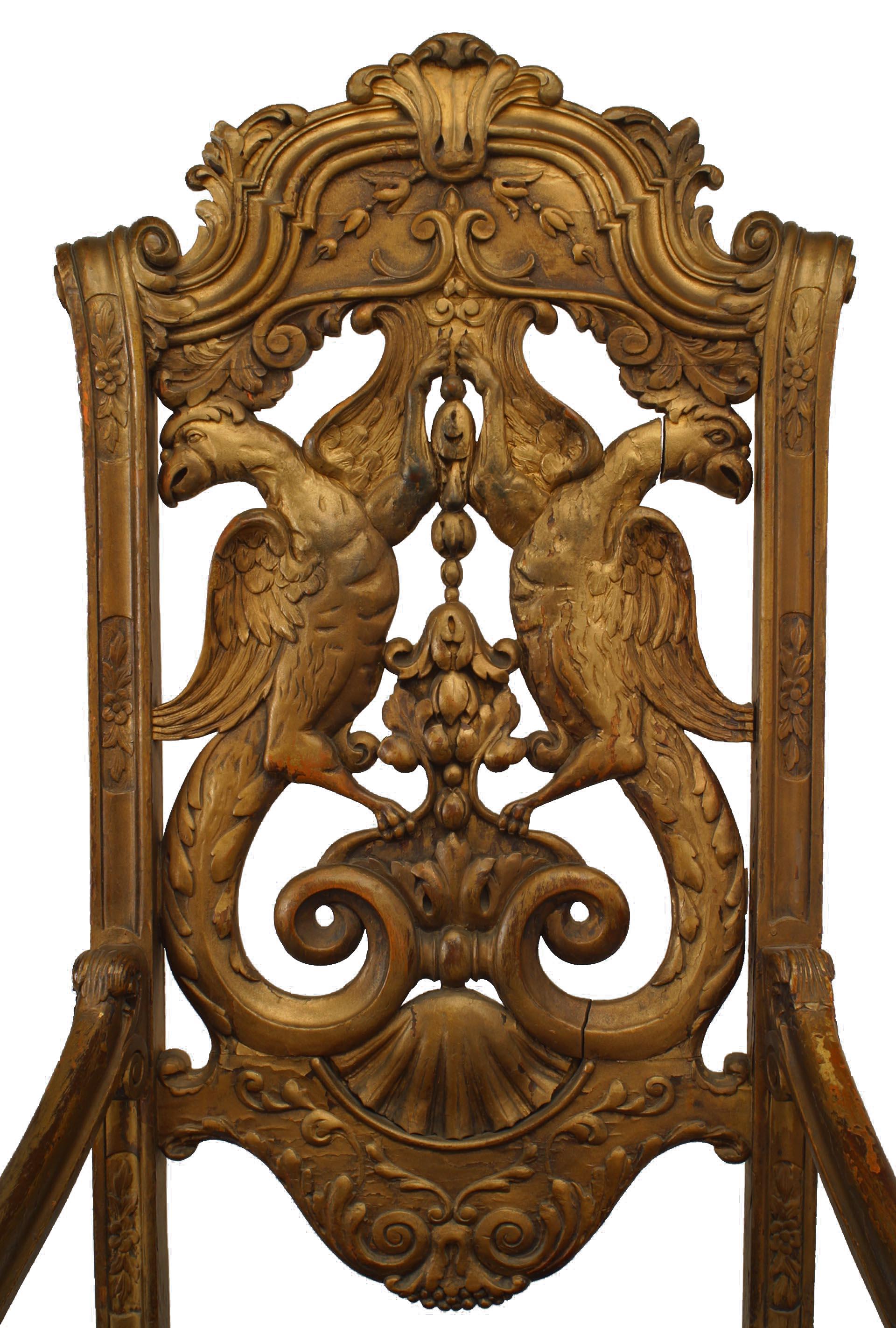 19th Century Italian Rococo Gilt Eagle Armchairs For Sale