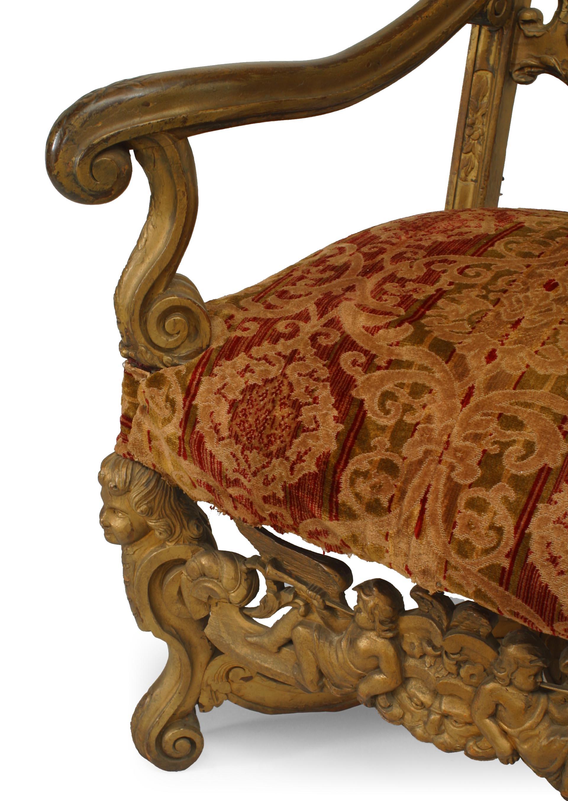 Tissu d'ameublement Fauteuils d'aigle italiens rococo dorés en vente