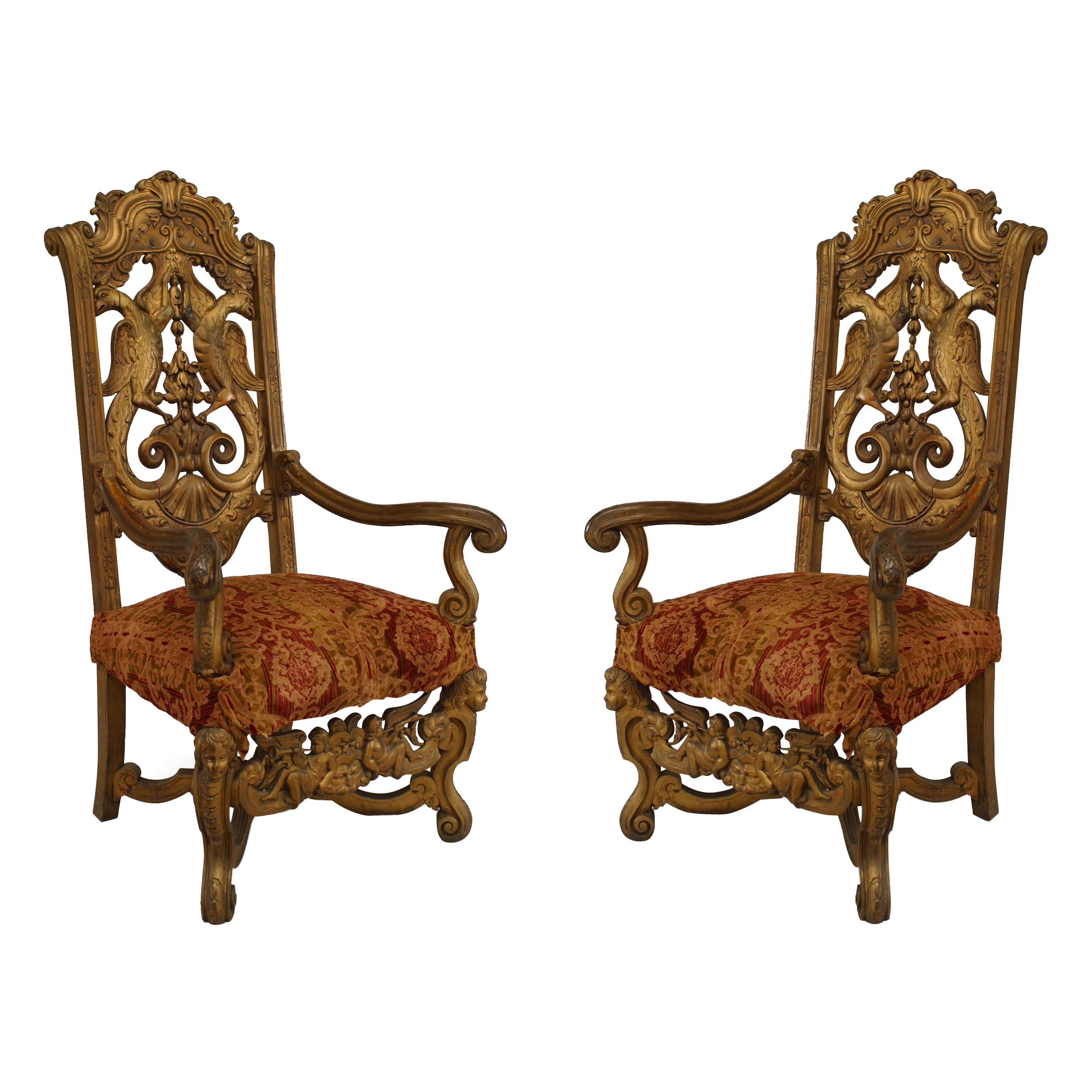 Fauteuils d'aigle italiens rococo dorés en vente