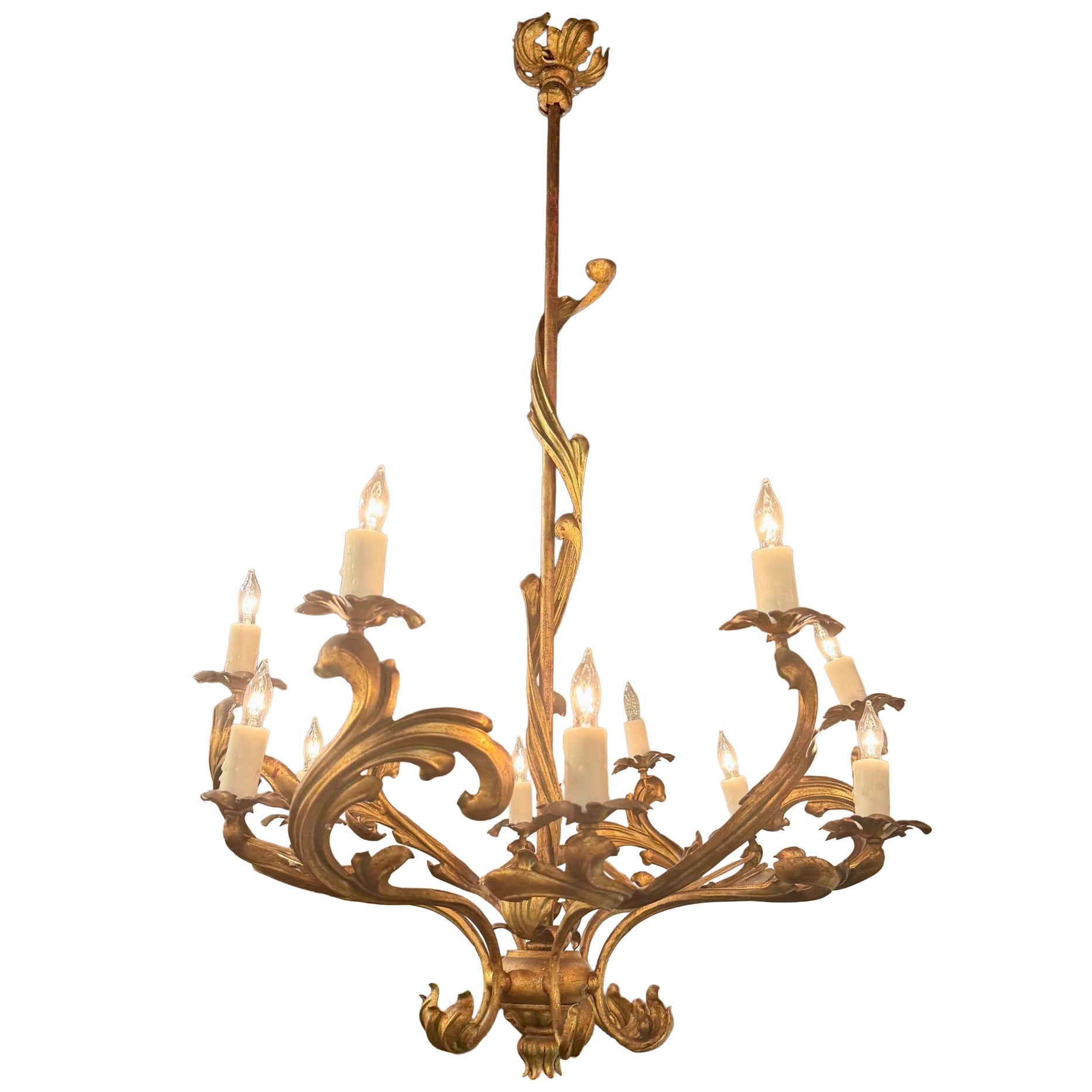 Italian Rococo Gilt Iron Chandeliers For Sale