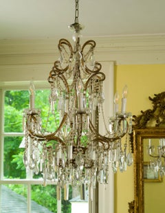 Italian Rococo Gilt Metal and Cut-Glass Six-Light Chandelier