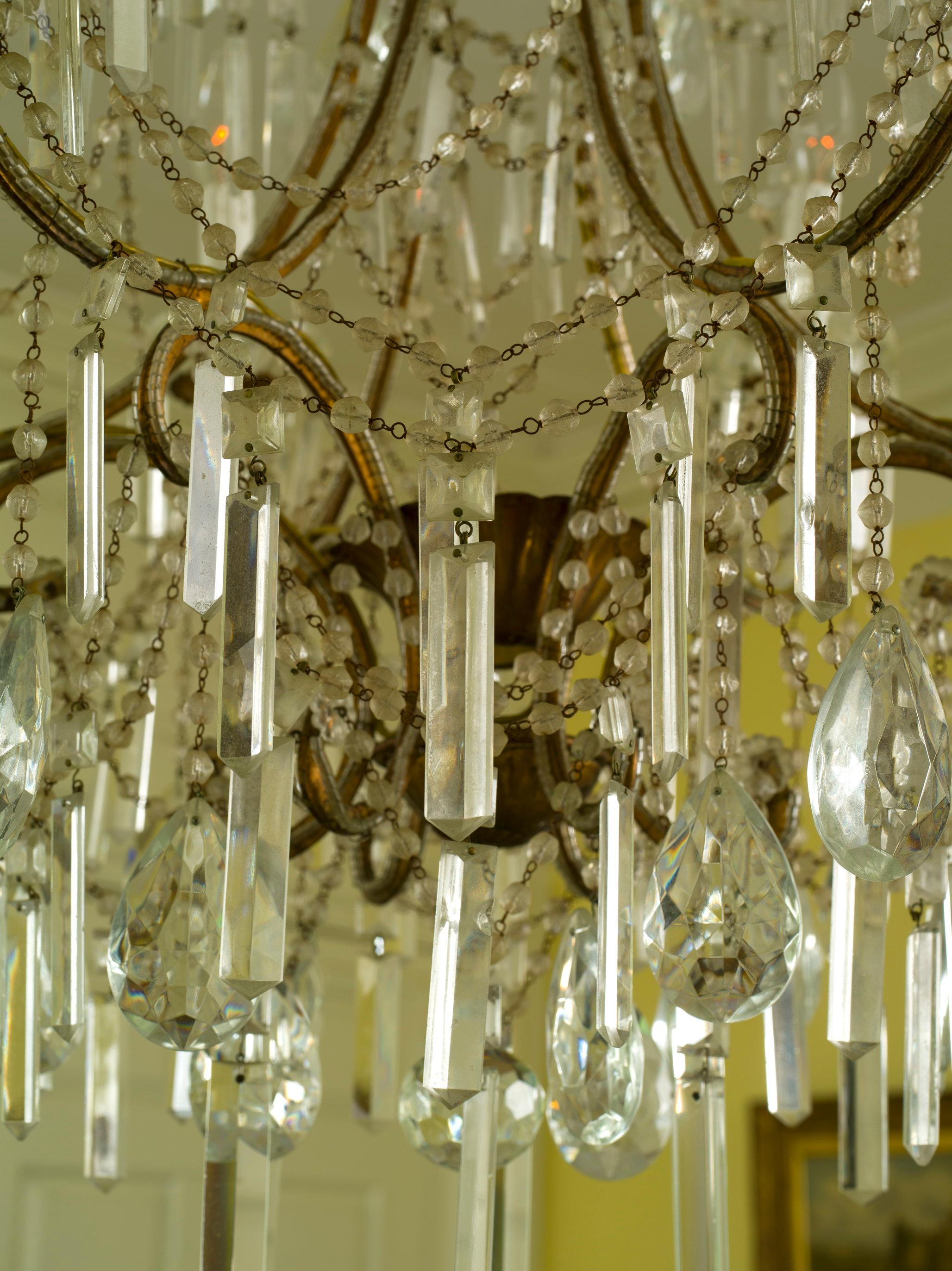 Italian Rococo Gilt Metal and Cut-Glass Six-Light Chandelier In Fair Condition For Sale In Kittery Point, ME
