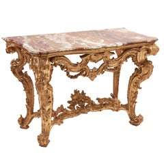 Italian Rococo Giltwood Console Table with Sicilian Jasper Top, circa 1750