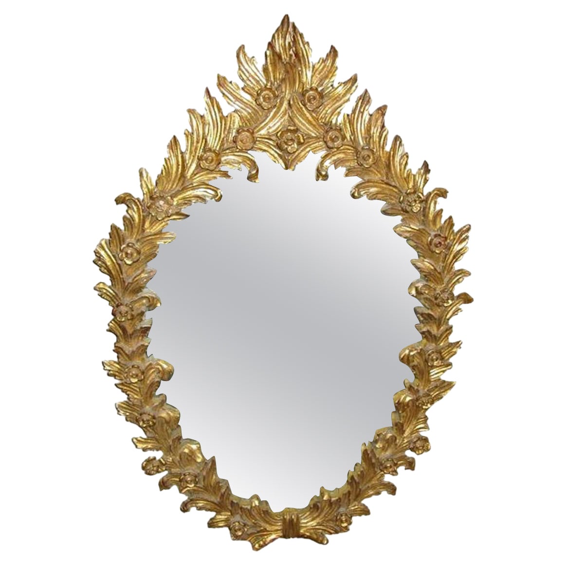 Italian Rococo Giltwood Mirror, Carved Acanthus Leaves, Circa 1930s For Sale