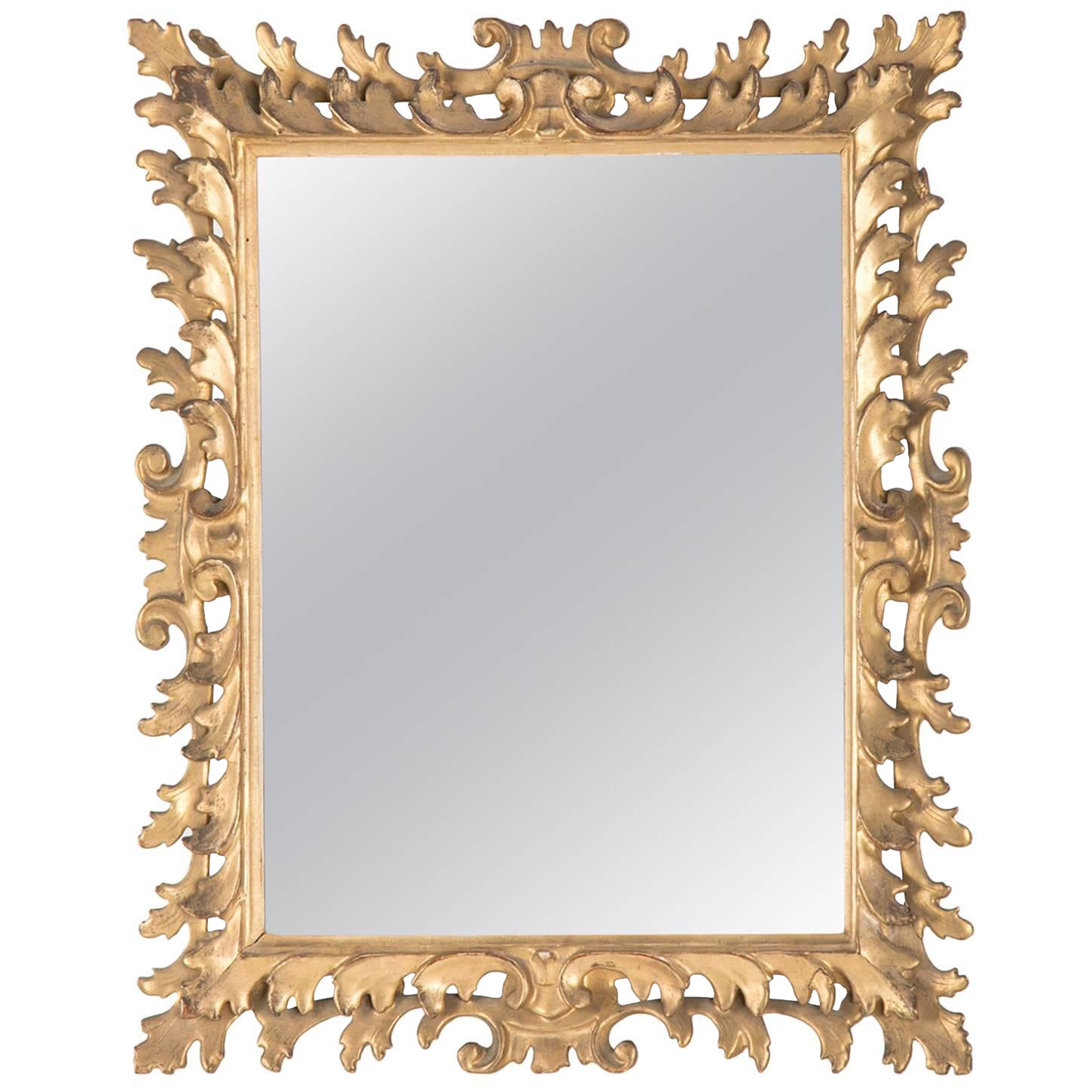 Italian Rococo Giltwood Mirror, Hand-Carved, Mid-19th Century
