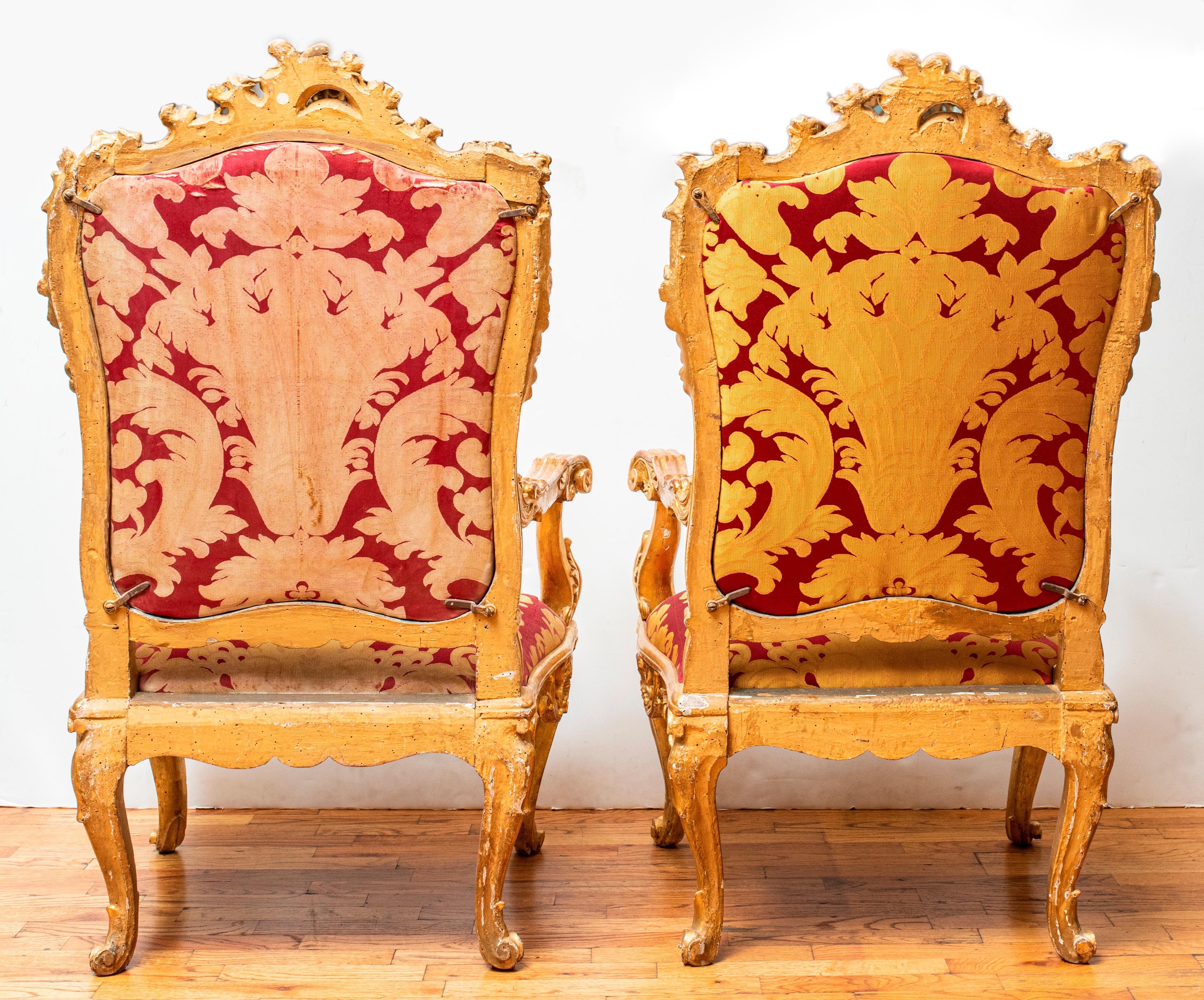 18th Century Italian Rococo Giltwood Throne Chairs