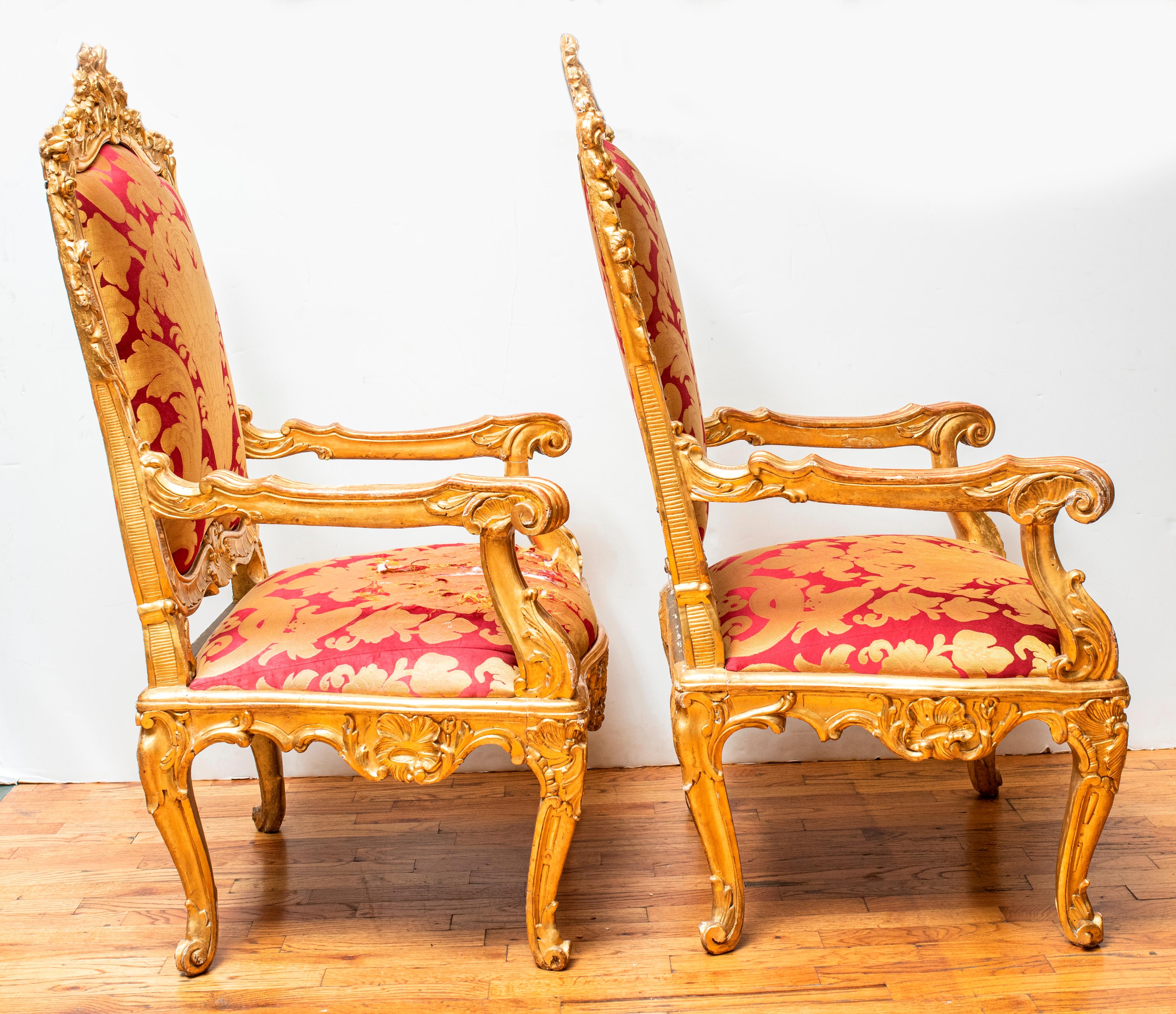 Upholstery Italian Rococo Giltwood Throne Chairs