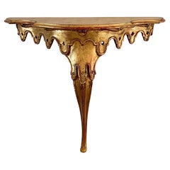 Italian Rococo Giltwood Wall Mounted Console Table