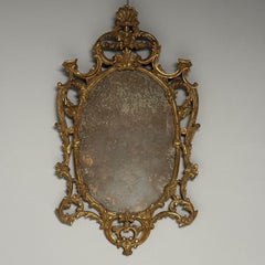 Italian Rococo Giltwood Wall or Console Mirror, Distressed