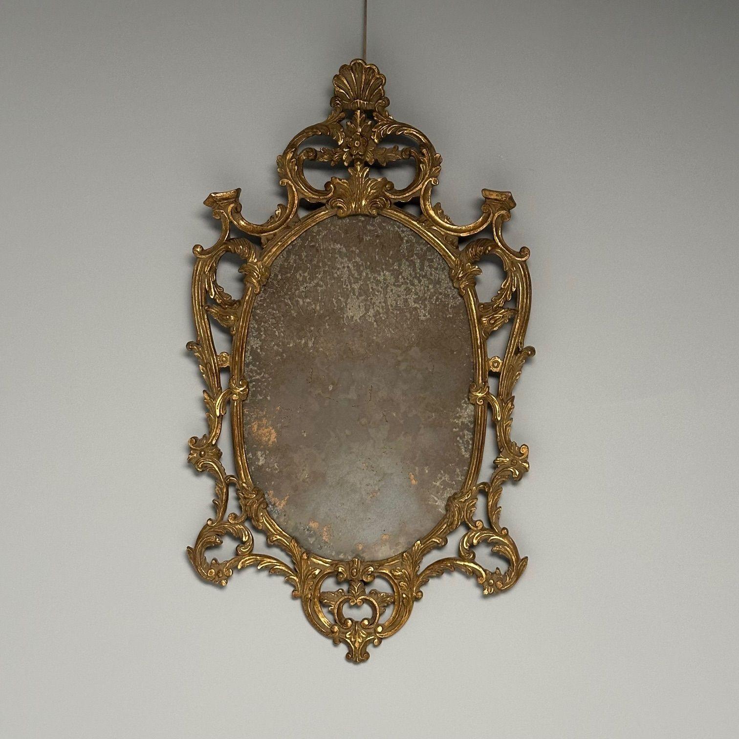 Mid-20th Century Italian Rococo Giltwood Wall or Console Mirror, Distressed For Sale