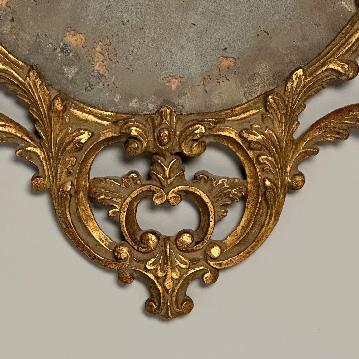 Wood Italian Rococo Giltwood Wall or Console Mirror, Distressed For Sale