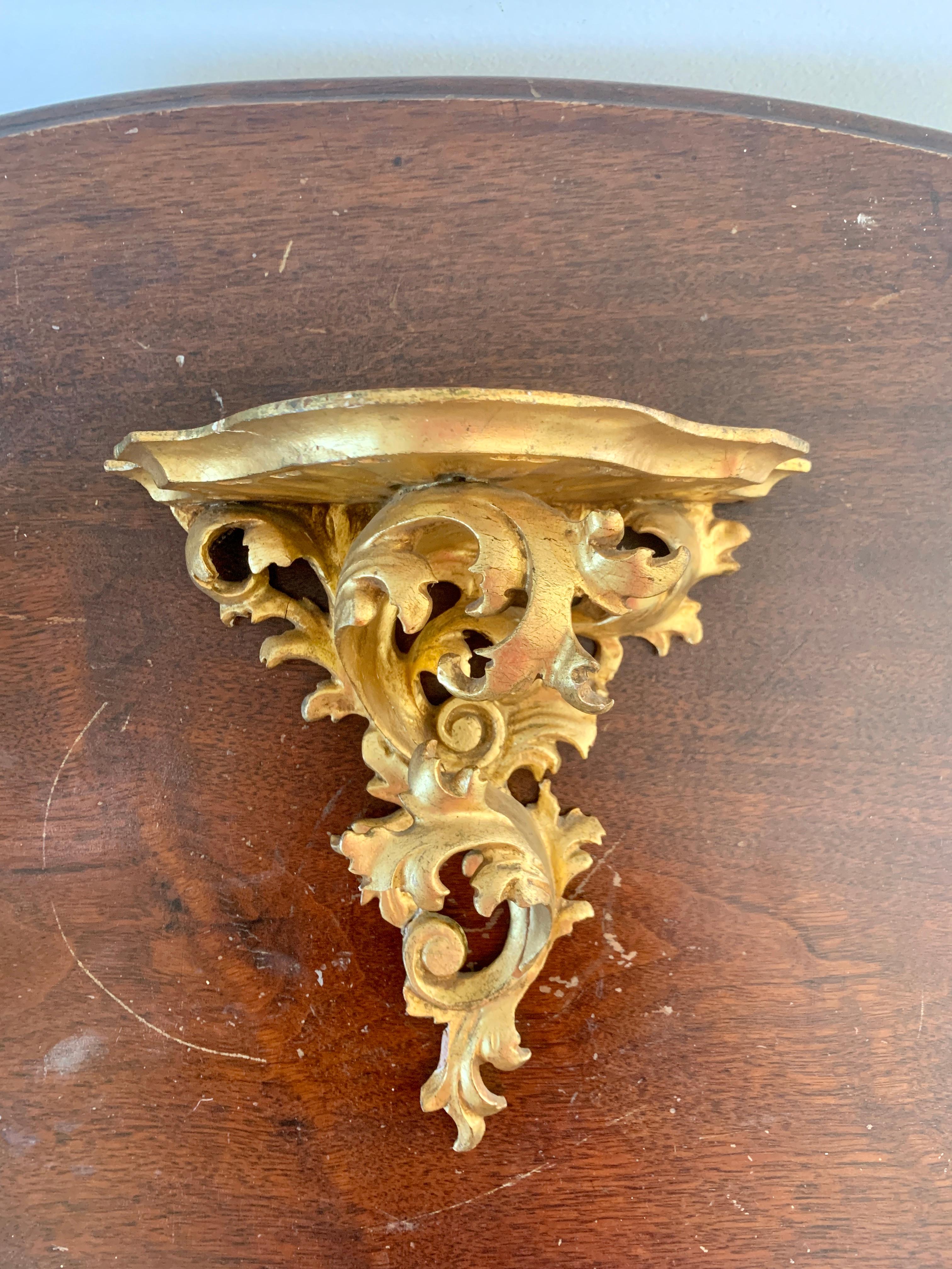 Italian Rococo Giltwood Wall Sconce Shelves, Pair In Good Condition In Elkhart, IN