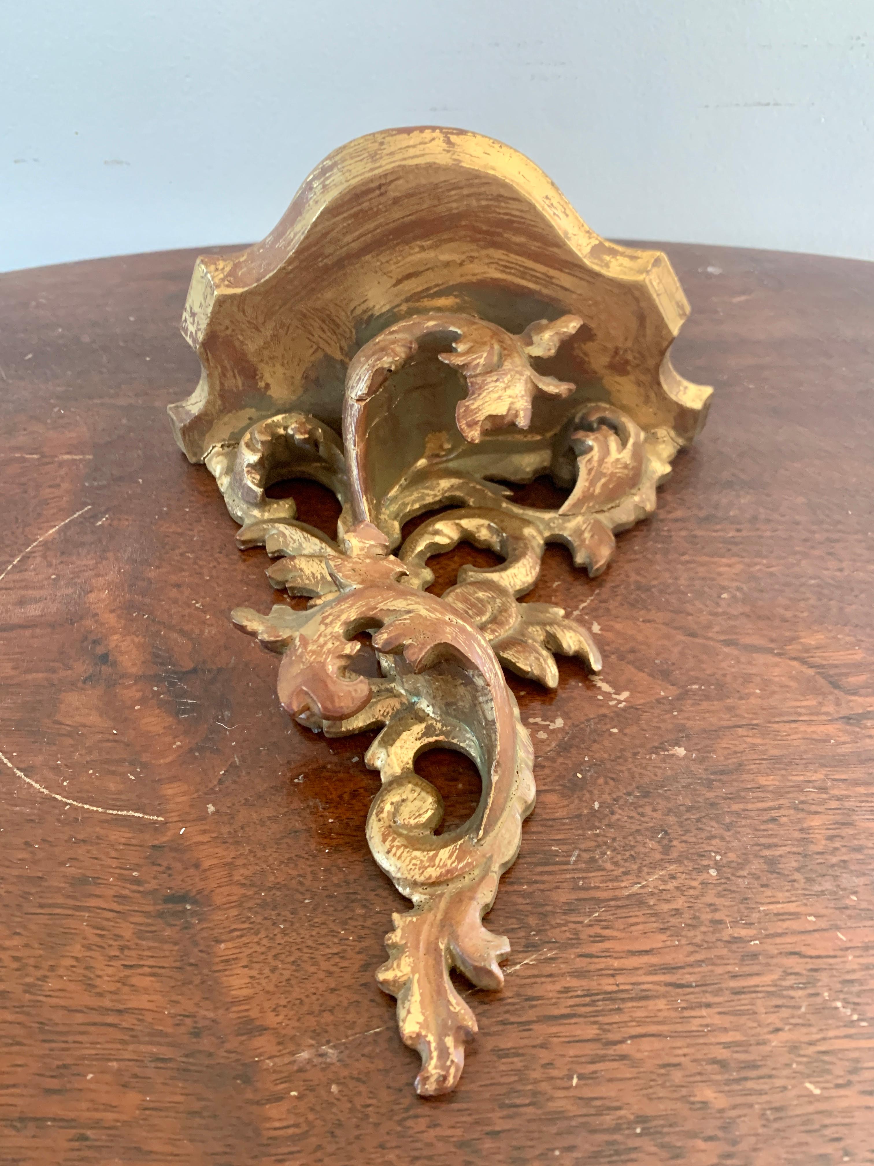 Italian Rococo Giltwood Wall Sconce Shelves, Pair In Good Condition In Elkhart, IN