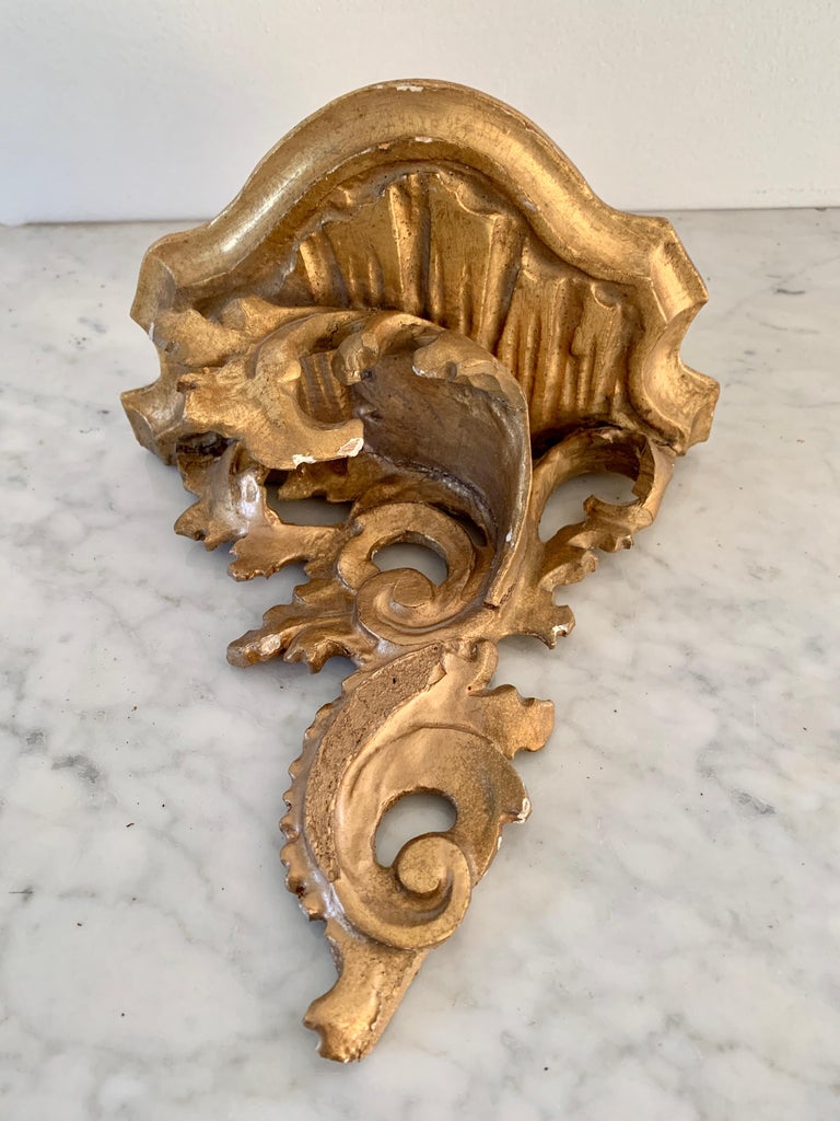 Italian Rococo Giltwood Wall Sconce Shelves, Pair For Sale at 1stDibs