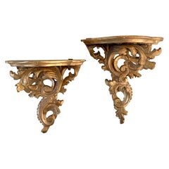 Italian Rococo Giltwood Wall Sconce Shelves, Pair