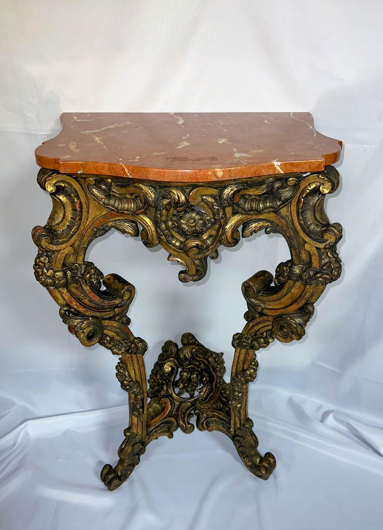 Table Legs Rococo Italian Rococo Giltwood Wall Table with Marble Top For Sale at 1stDibs