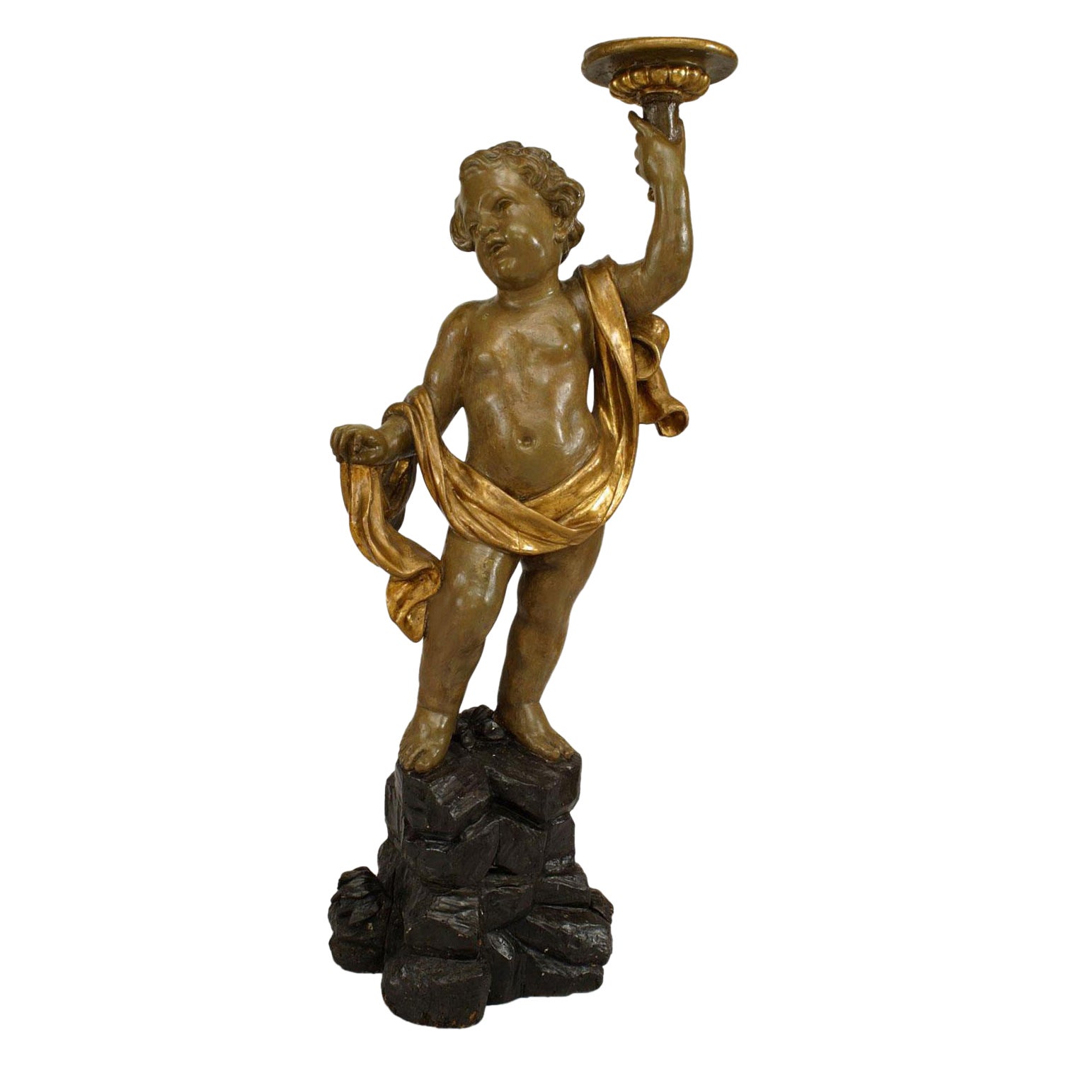 Italian Rococo Green Cupid Figure